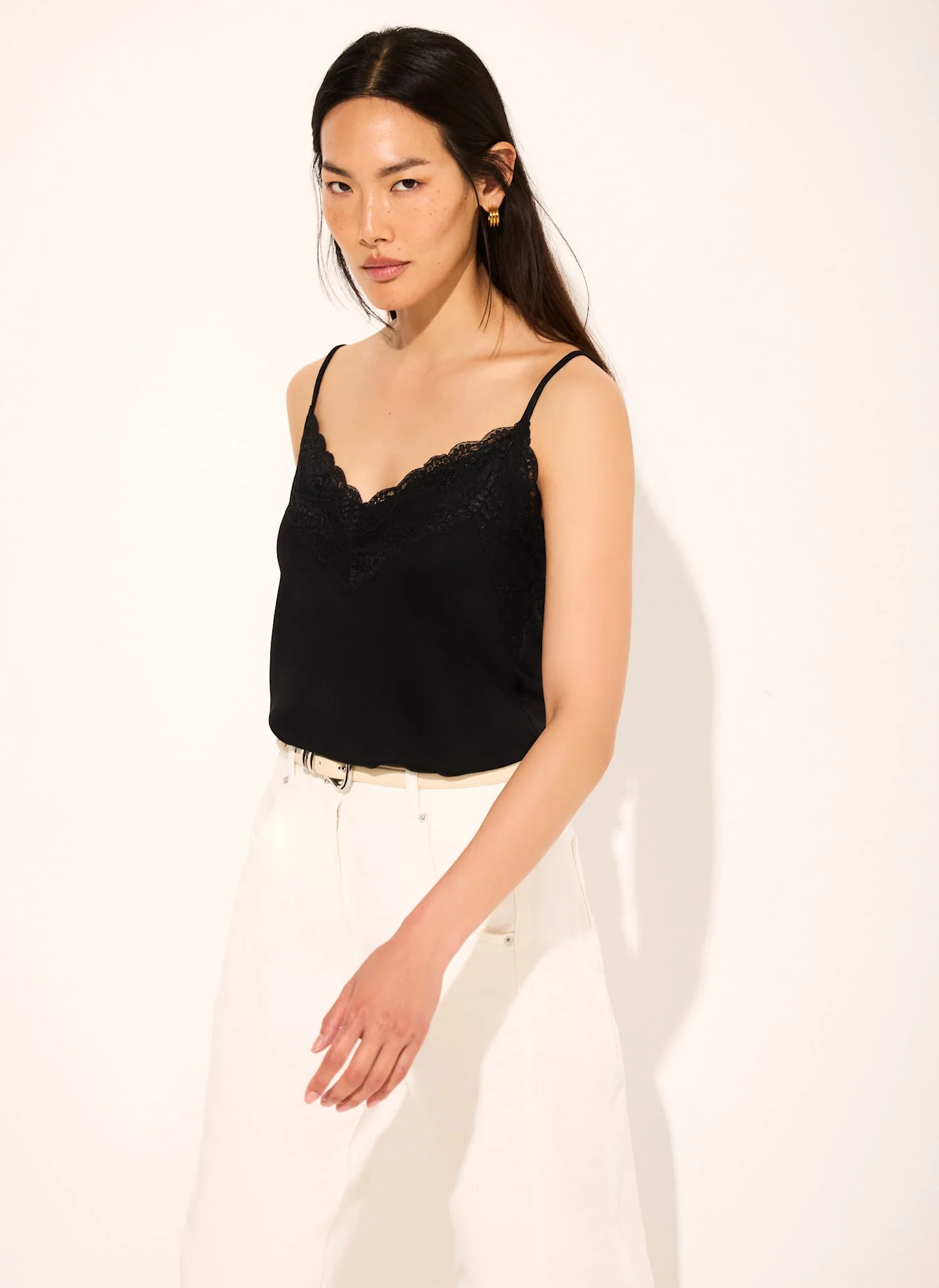 Black Lace Detail Camisole Top