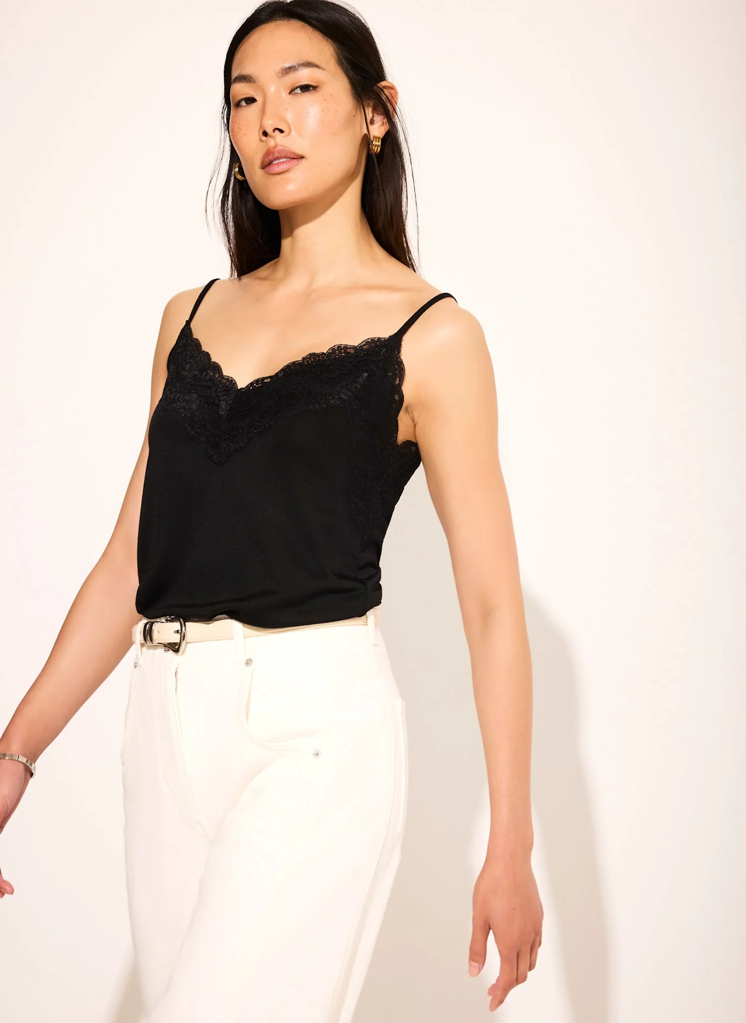 Black Lace Detail Camisole Top