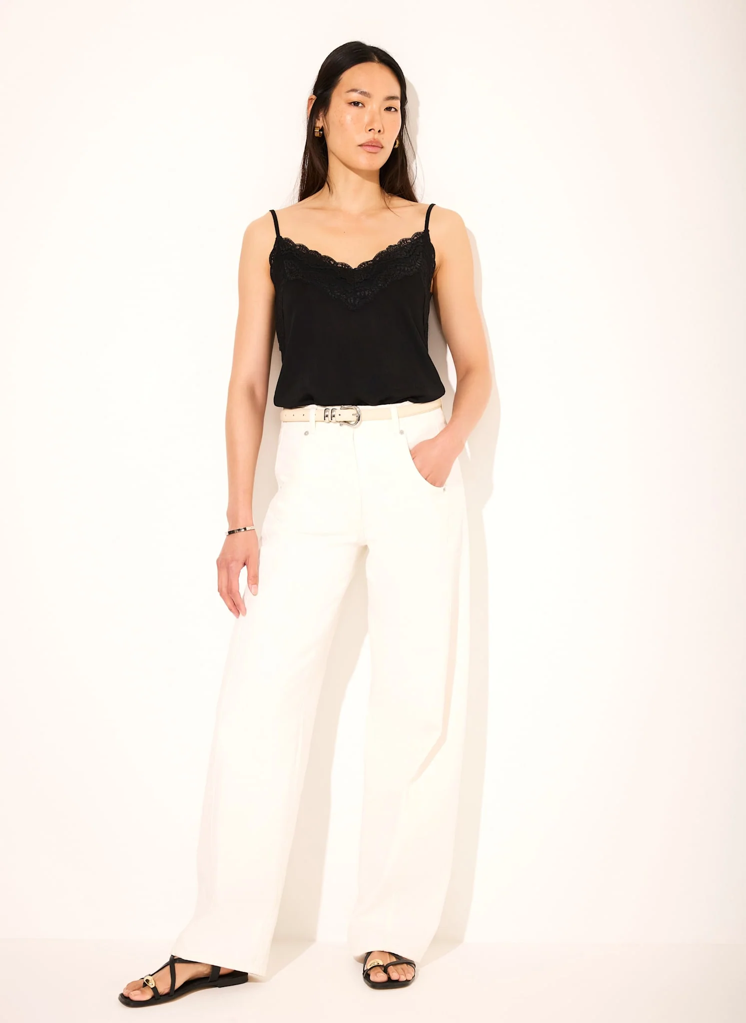 Black Lace Detail Camisole Top