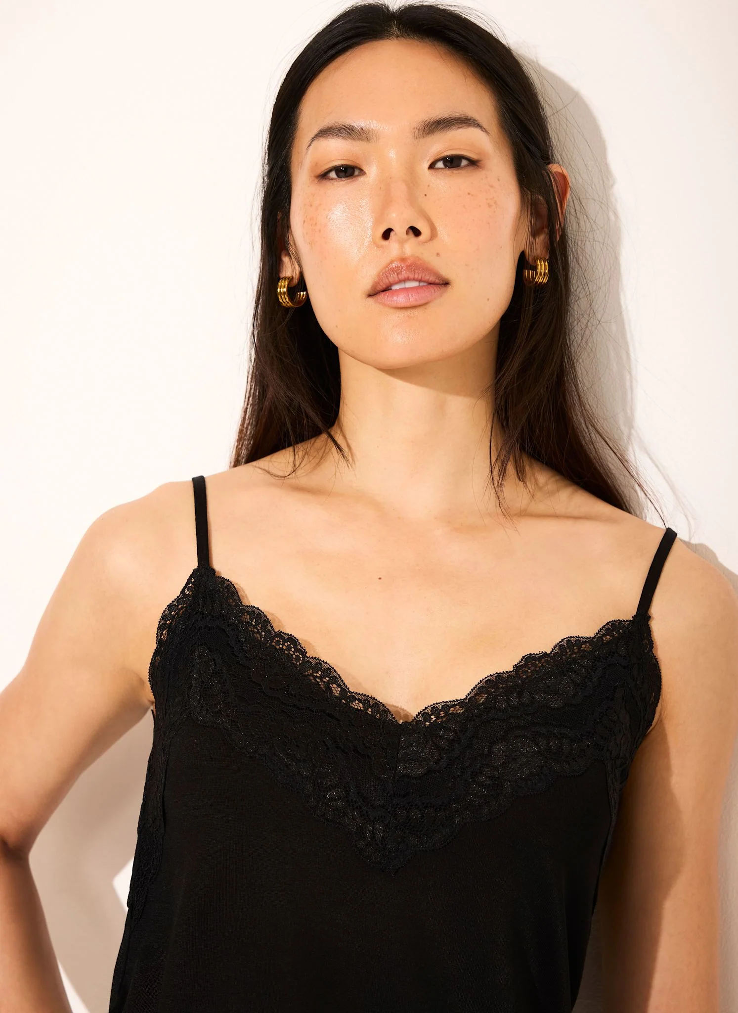 Black Lace Detail Camisole Top