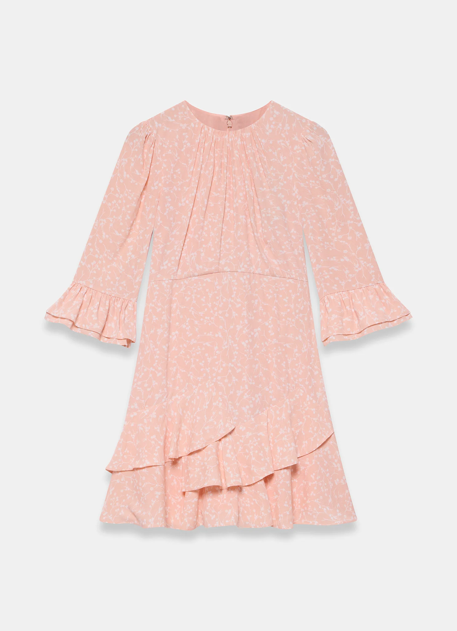 5078-pink-floral-print-ruffle-mini-dress-7.webp Pink Floral Print Ruffle Mini Dress