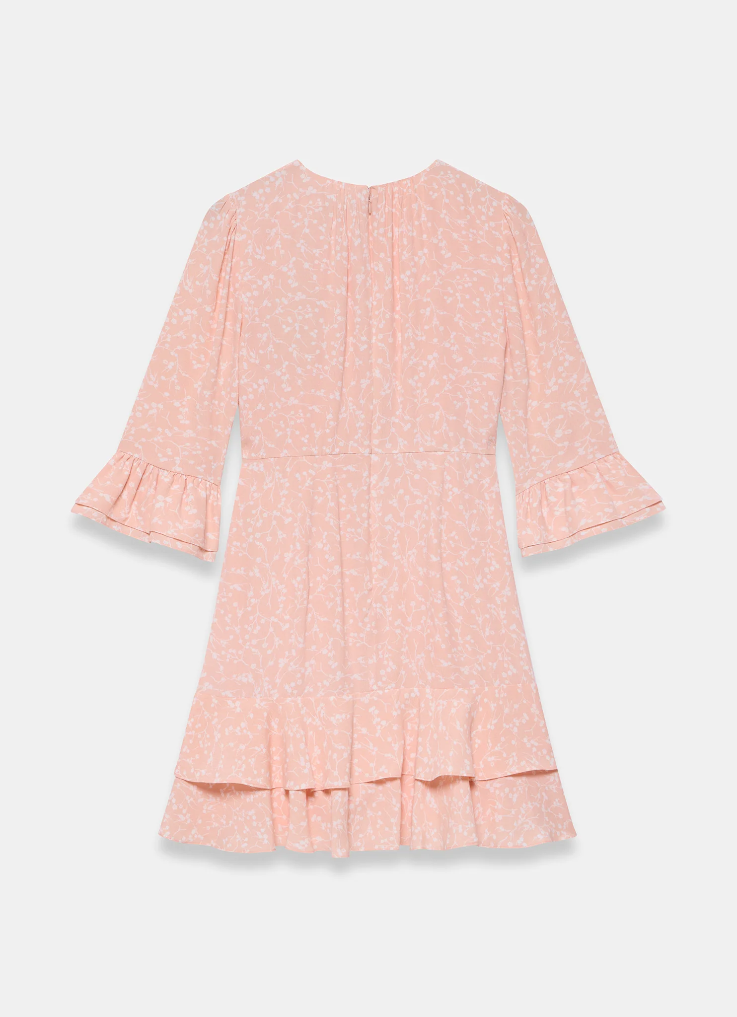 5078-pink-floral-print-ruffle-mini-dress-8.webp Pink Floral Print Ruffle Mini Dress