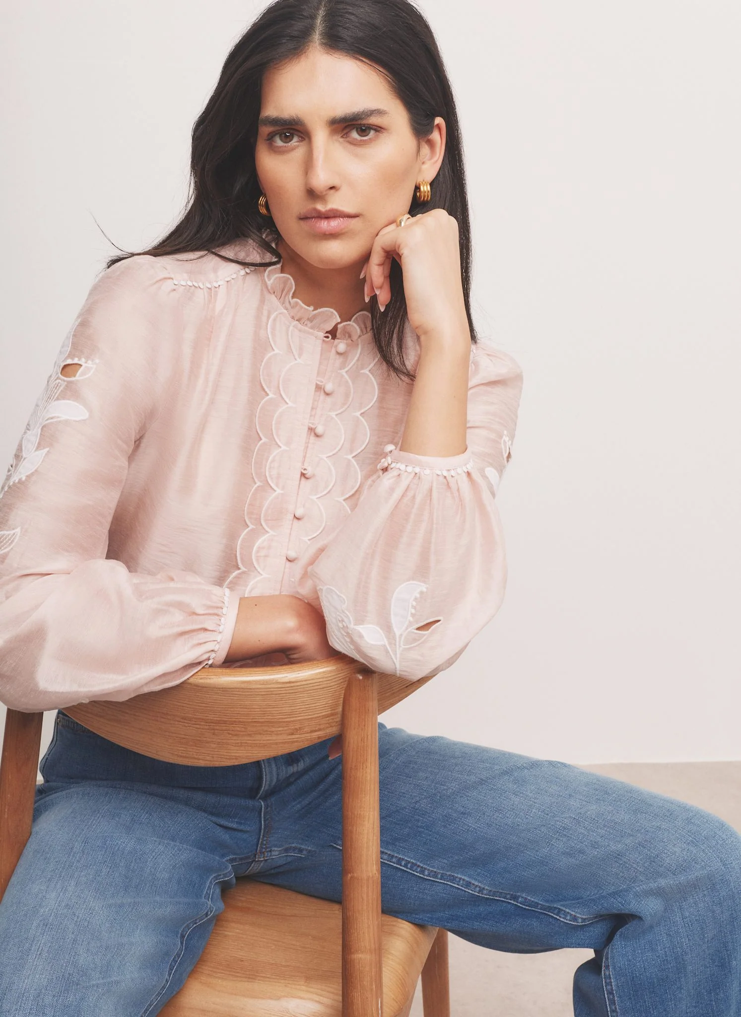 5098-pink-embroidered-scallop-trim-blouse-1.webp Pink Embroidered Scallop Trim Blouse