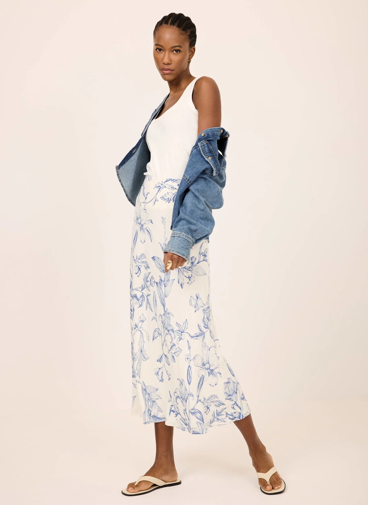 Blue Floral Print Slip Skirt