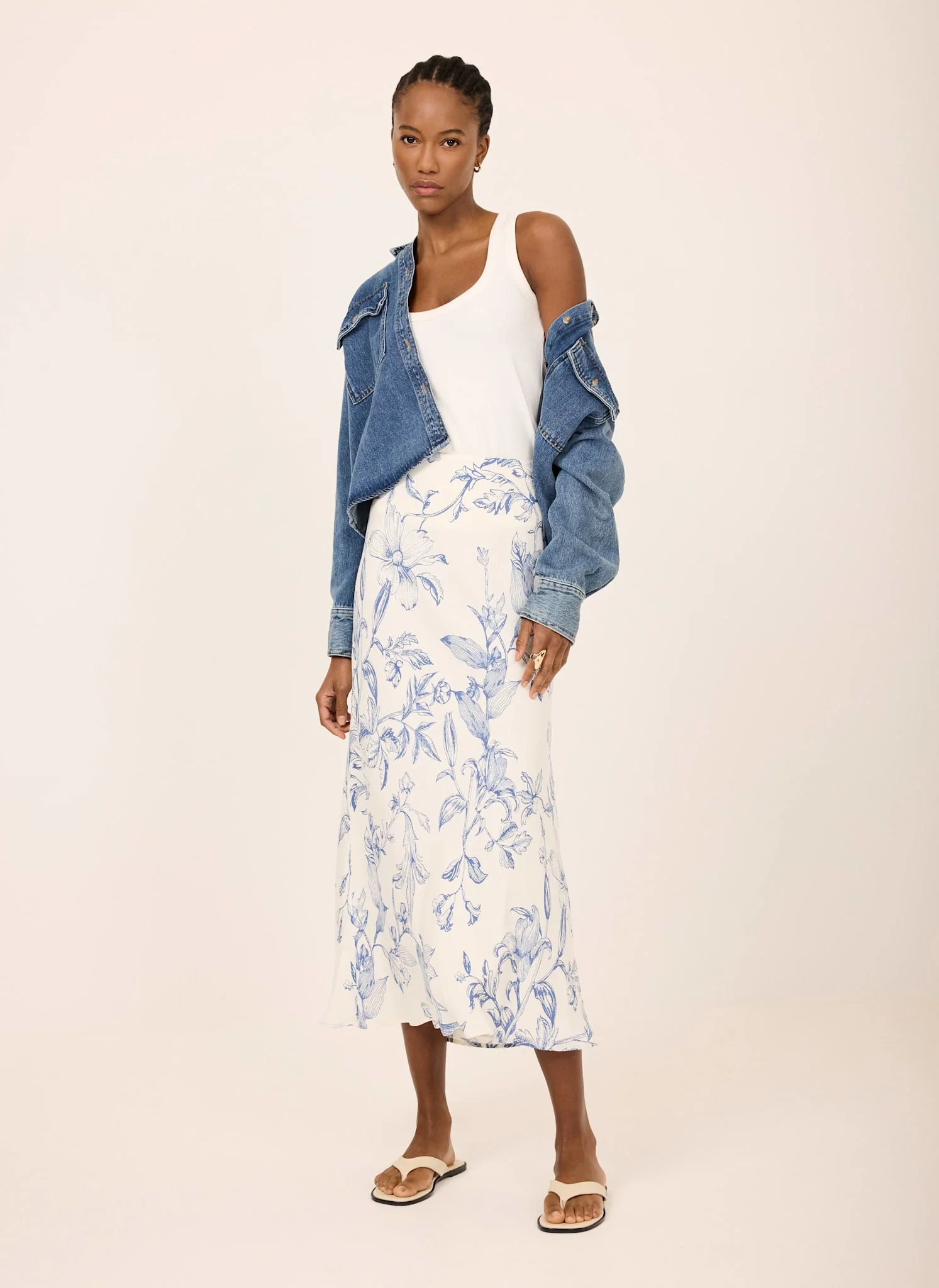 Blue Floral Print Slip Skirt