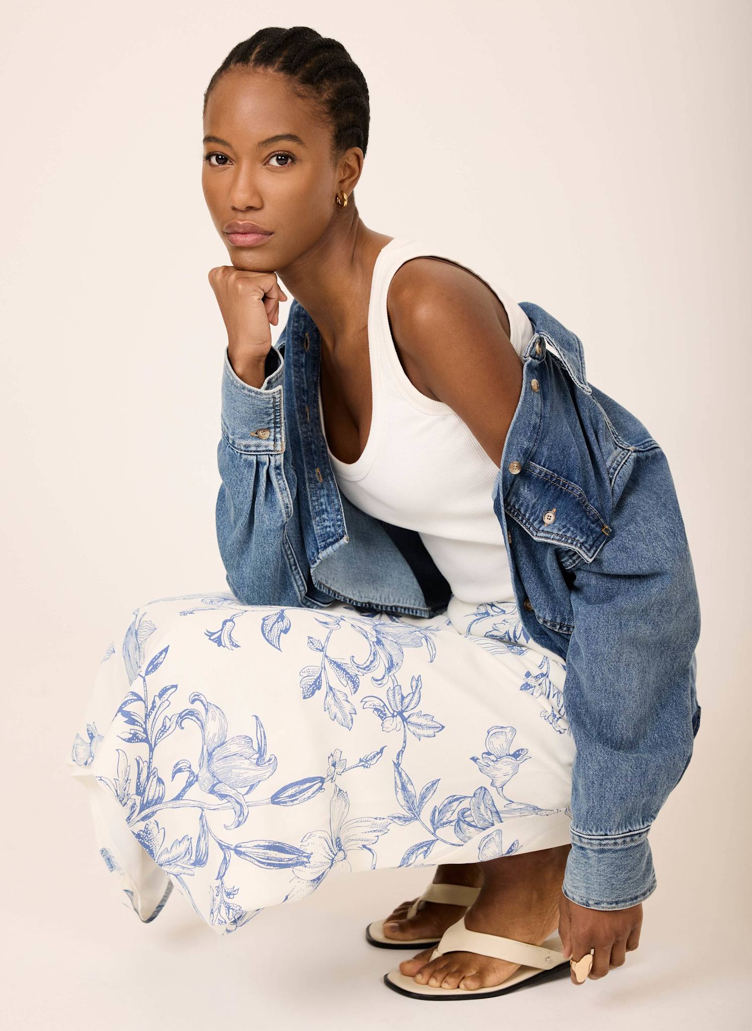 Blue Floral Print Slip Skirt