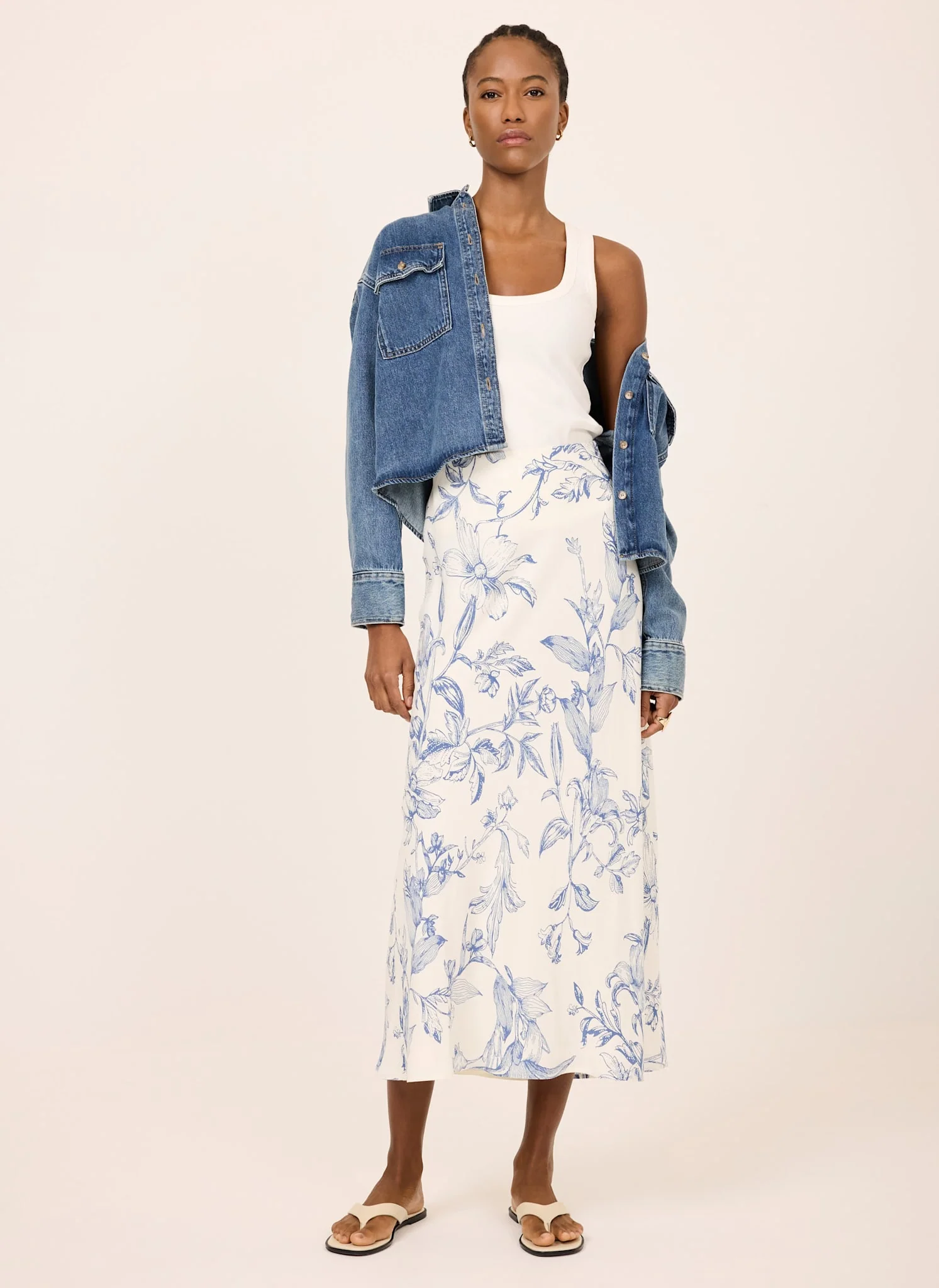 Blue Floral Print Slip Skirt