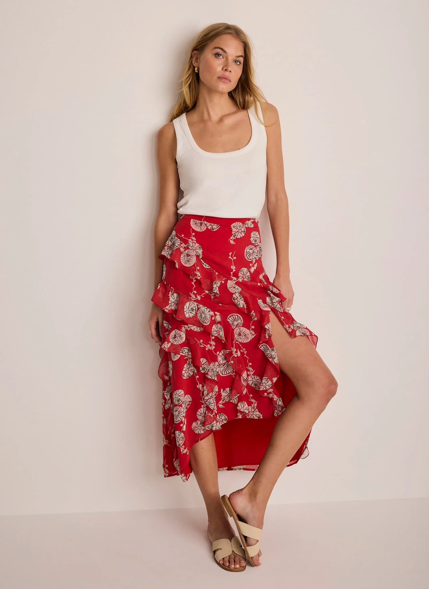 5150-red-printed-ruffle-maxi-skirt-2.webp Red Printed Ruffle Maxi Skirt