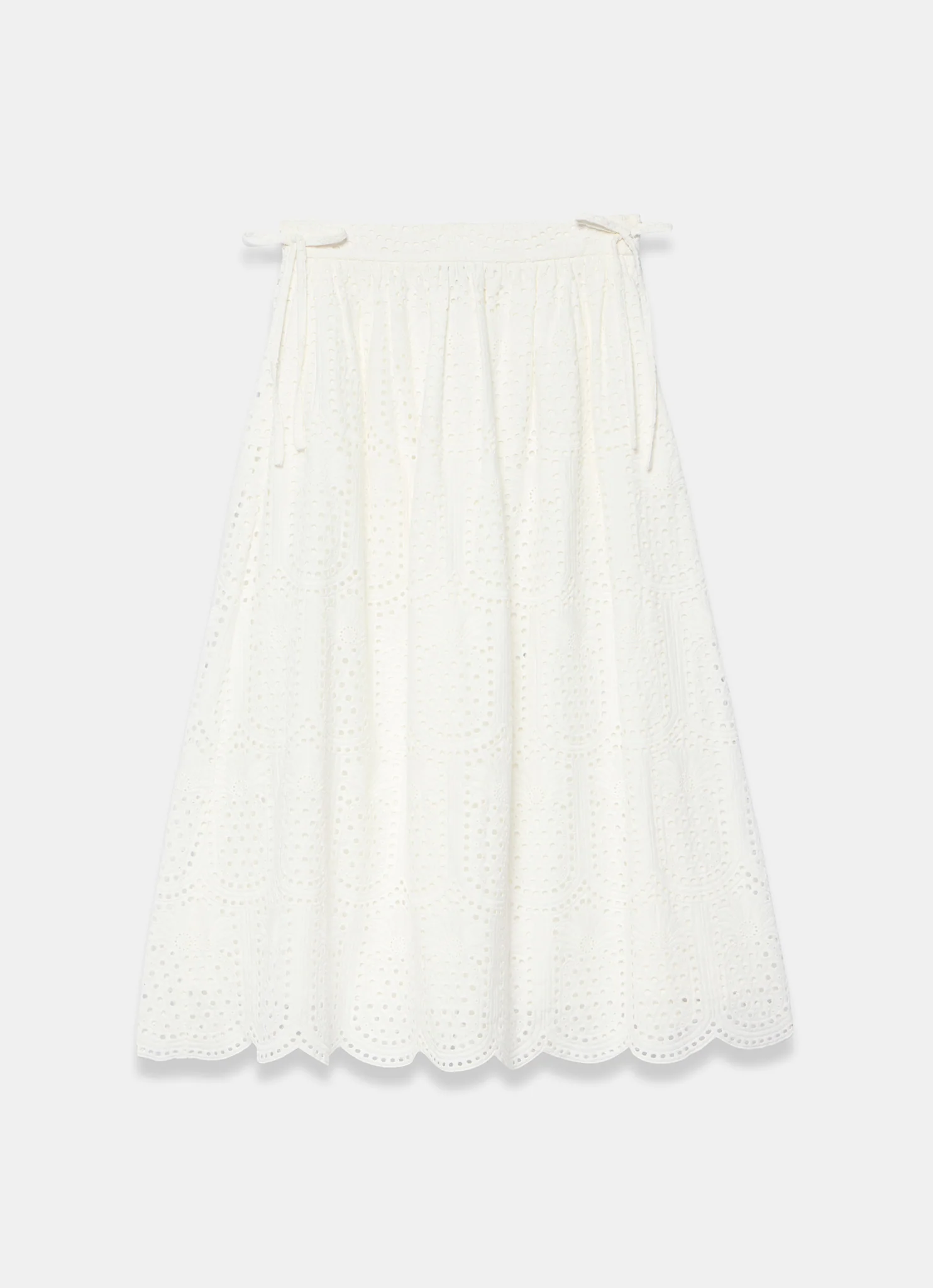 White Cotton Broderie Midi Skirt