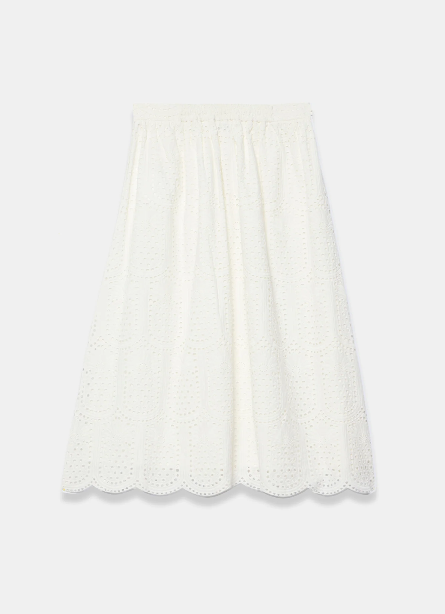 White Cotton Broderie Midi Skirt
