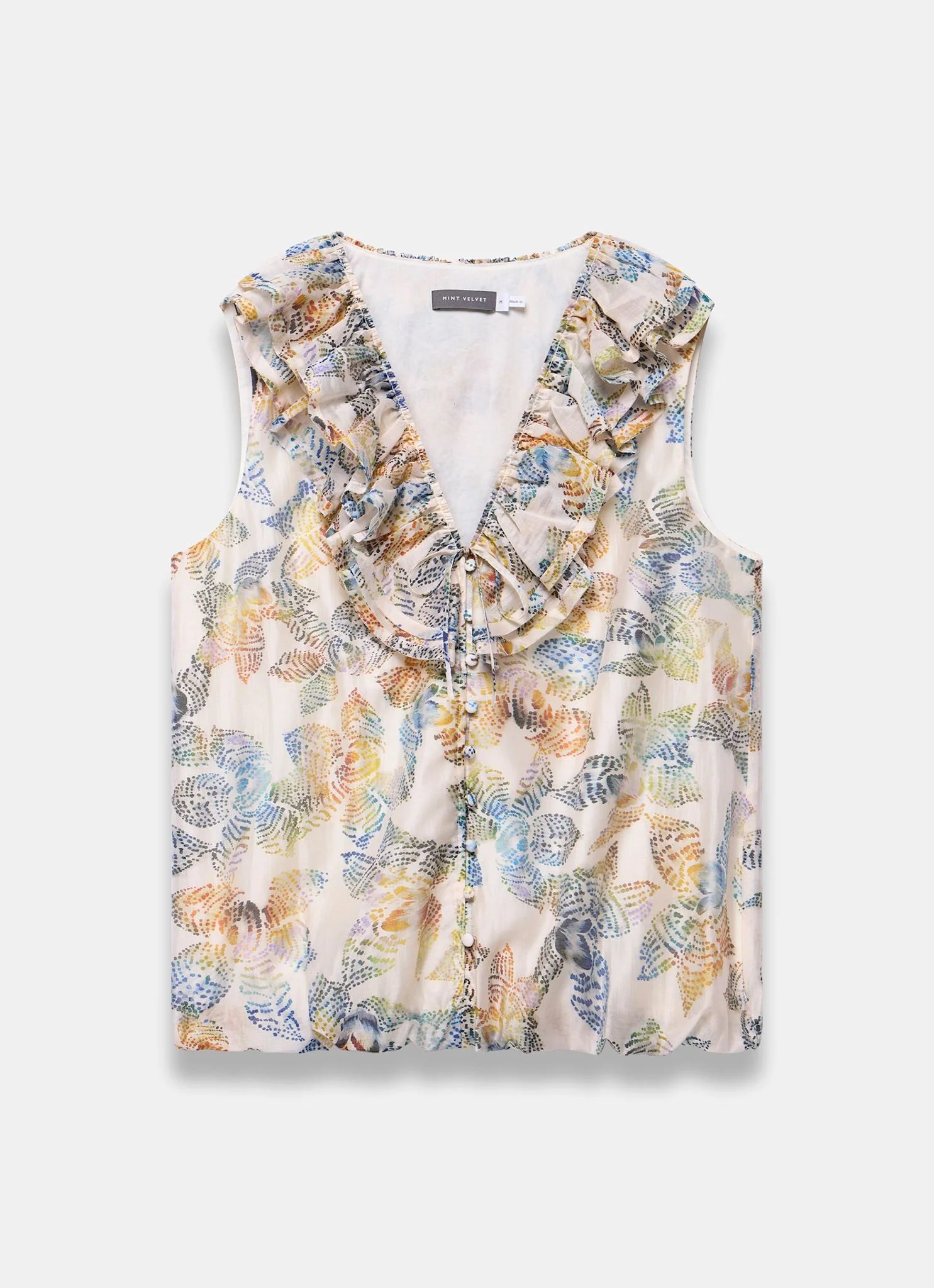 Cream Floral Print Ruffle Top