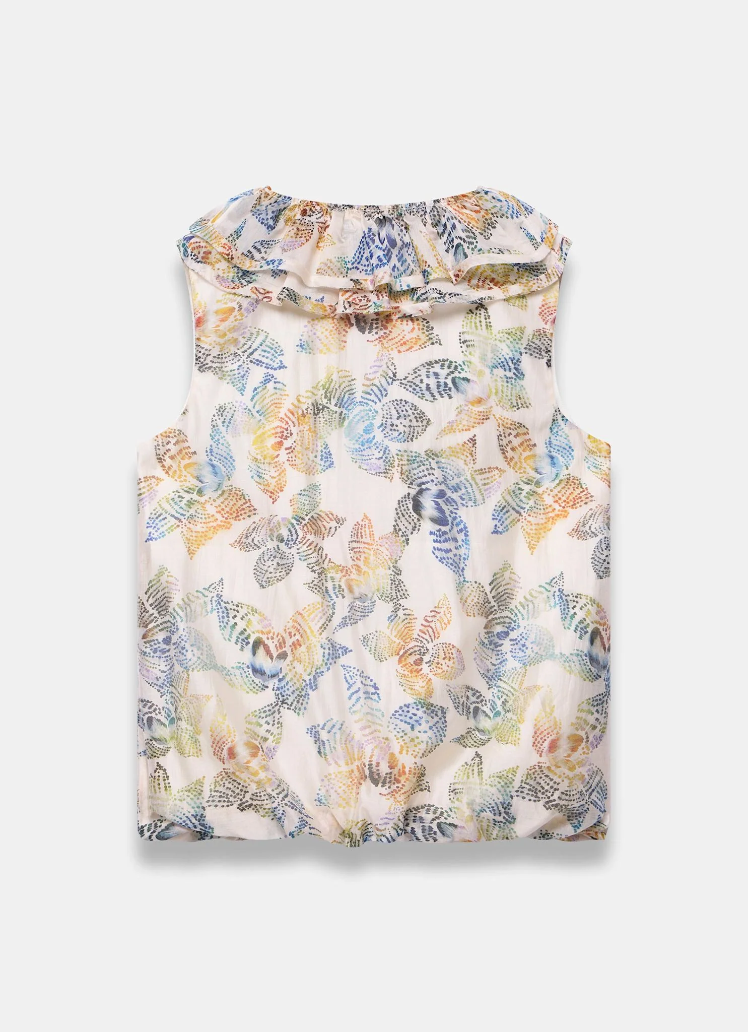 Cream Floral Print Ruffle Top