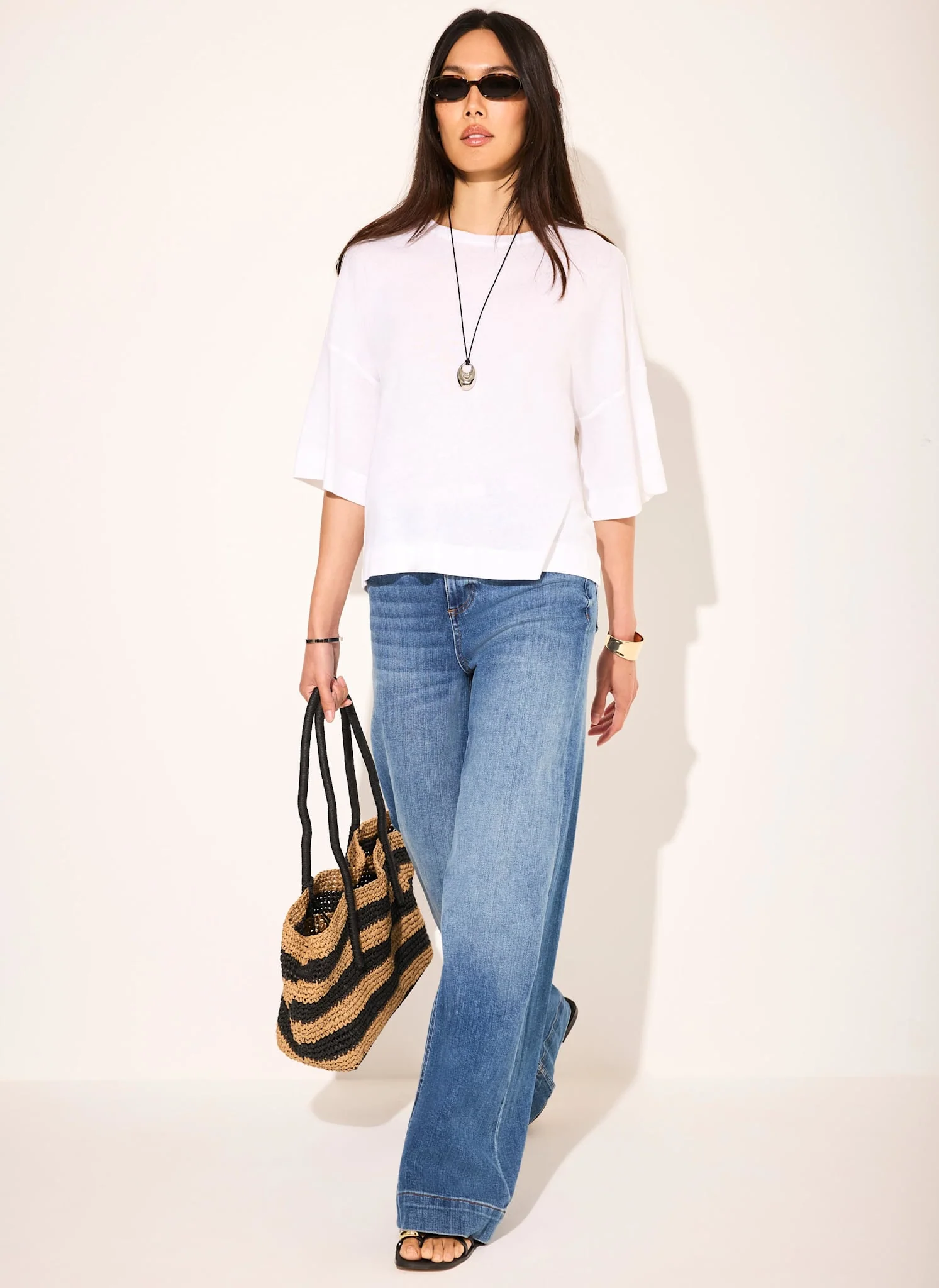 White Linen Blend Boxy T Shirt