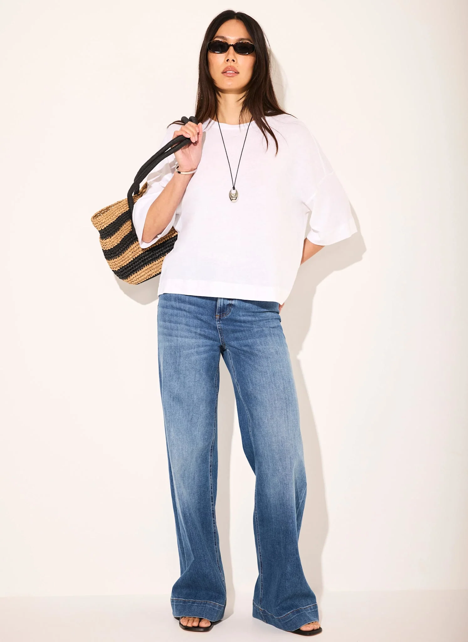 White Linen Blend Boxy T Shirt