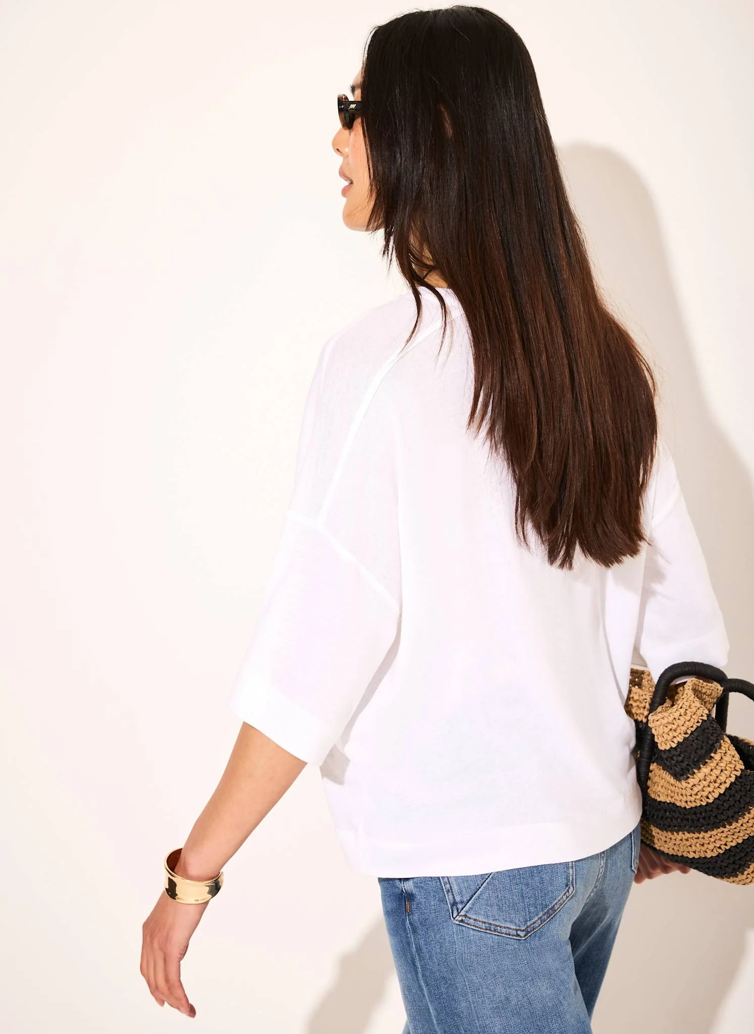 White Linen Blend Boxy T Shirt