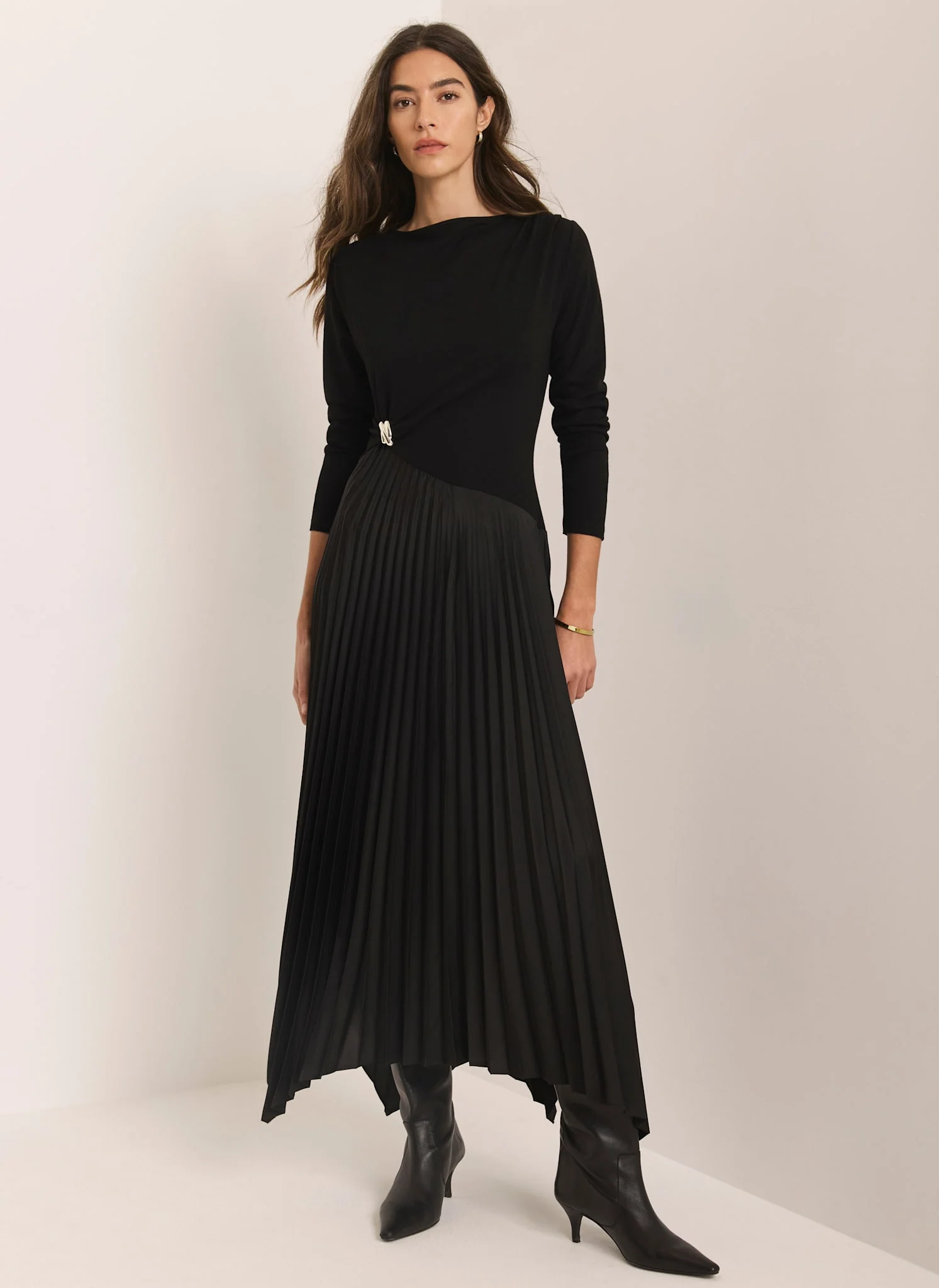 5188-black-pleated-asymmetric-midi-dress-2.webp Black Pleated Asymmetric Midi Dress