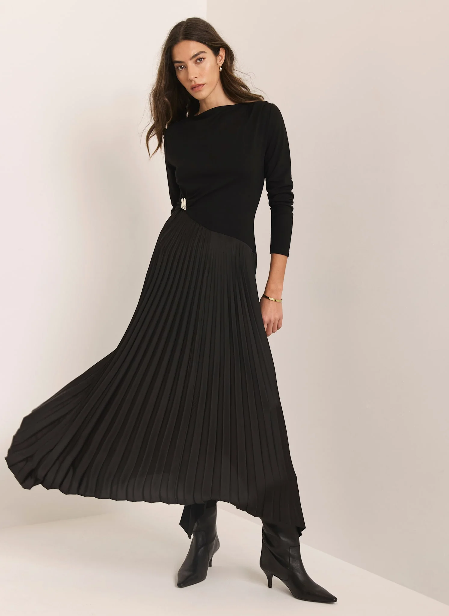 5188-black-pleated-asymmetric-midi-dress-4.webp Black Pleated Asymmetric Midi Dress