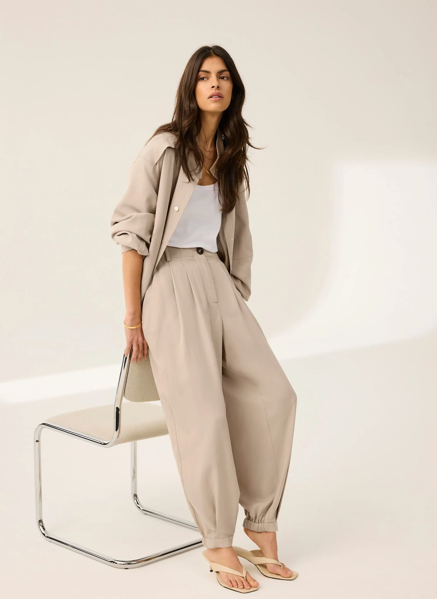 Neutral Tapered Balloon Trousers