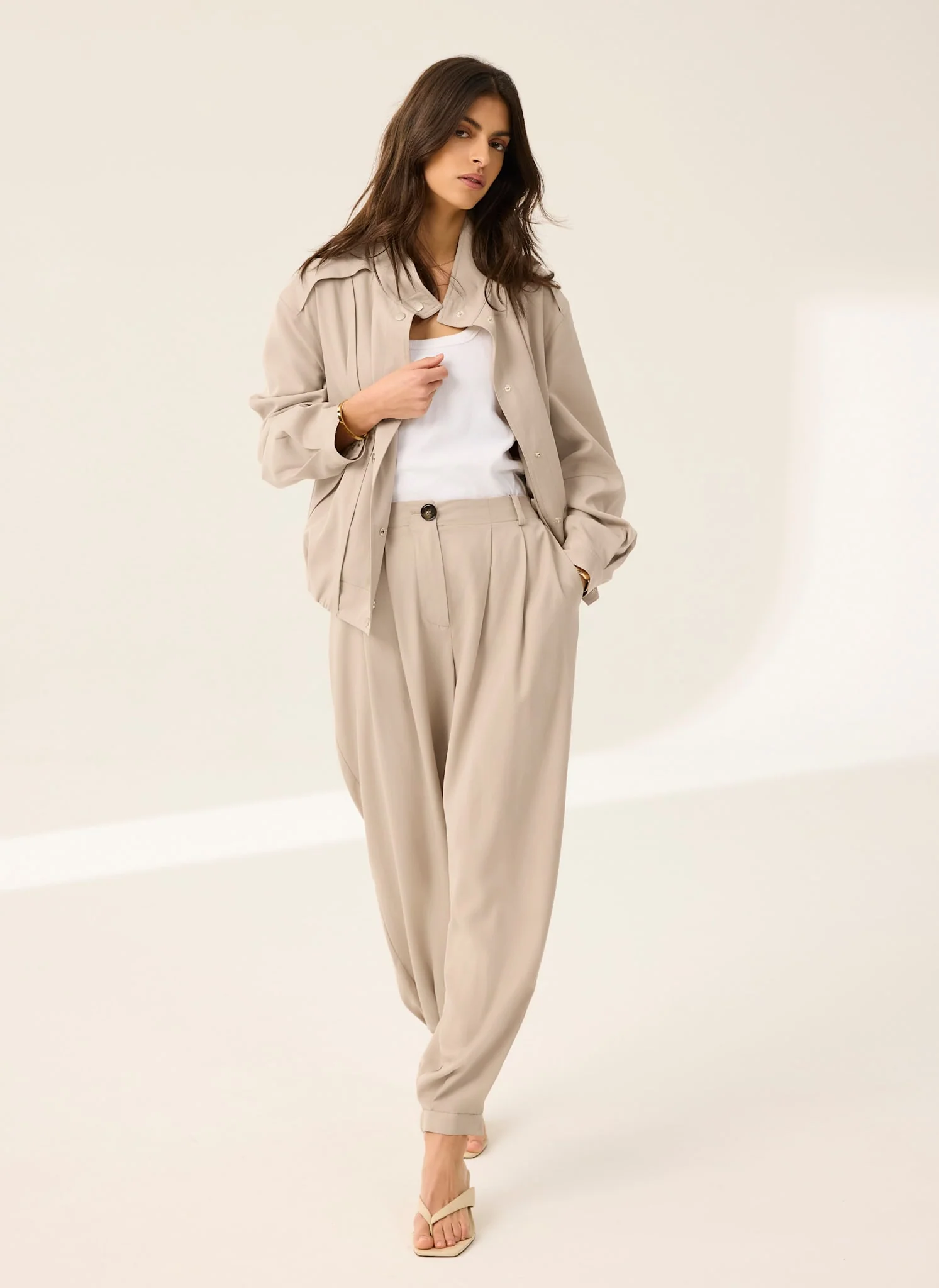 Neutral Tapered Balloon Trousers