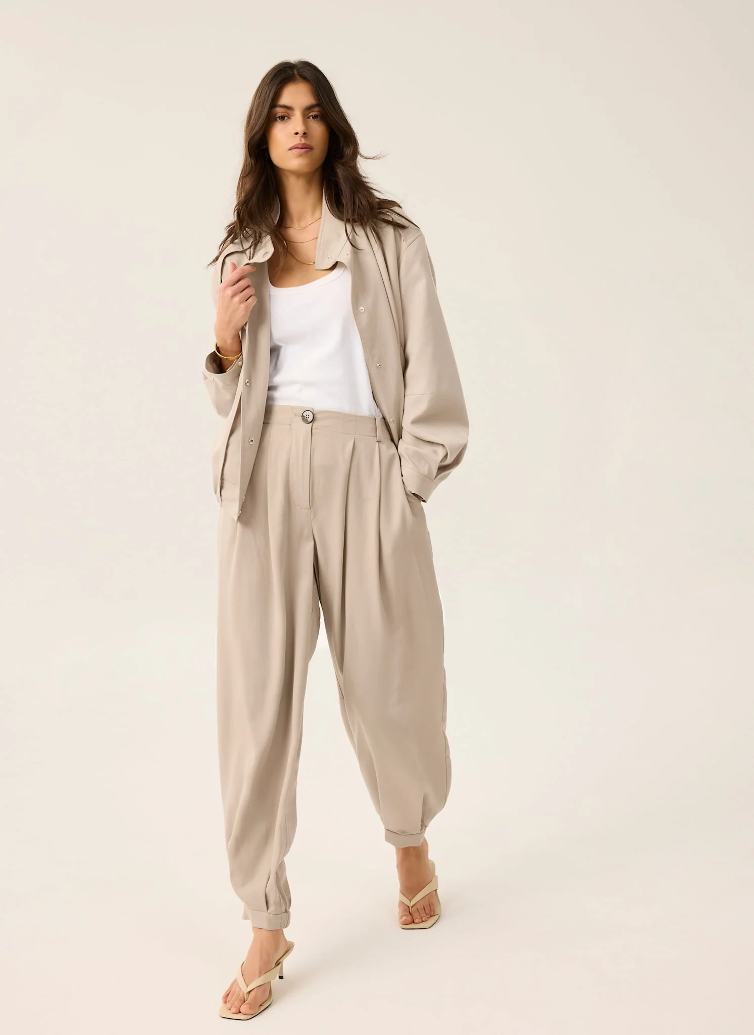 Neutral Tapered Balloon Trousers