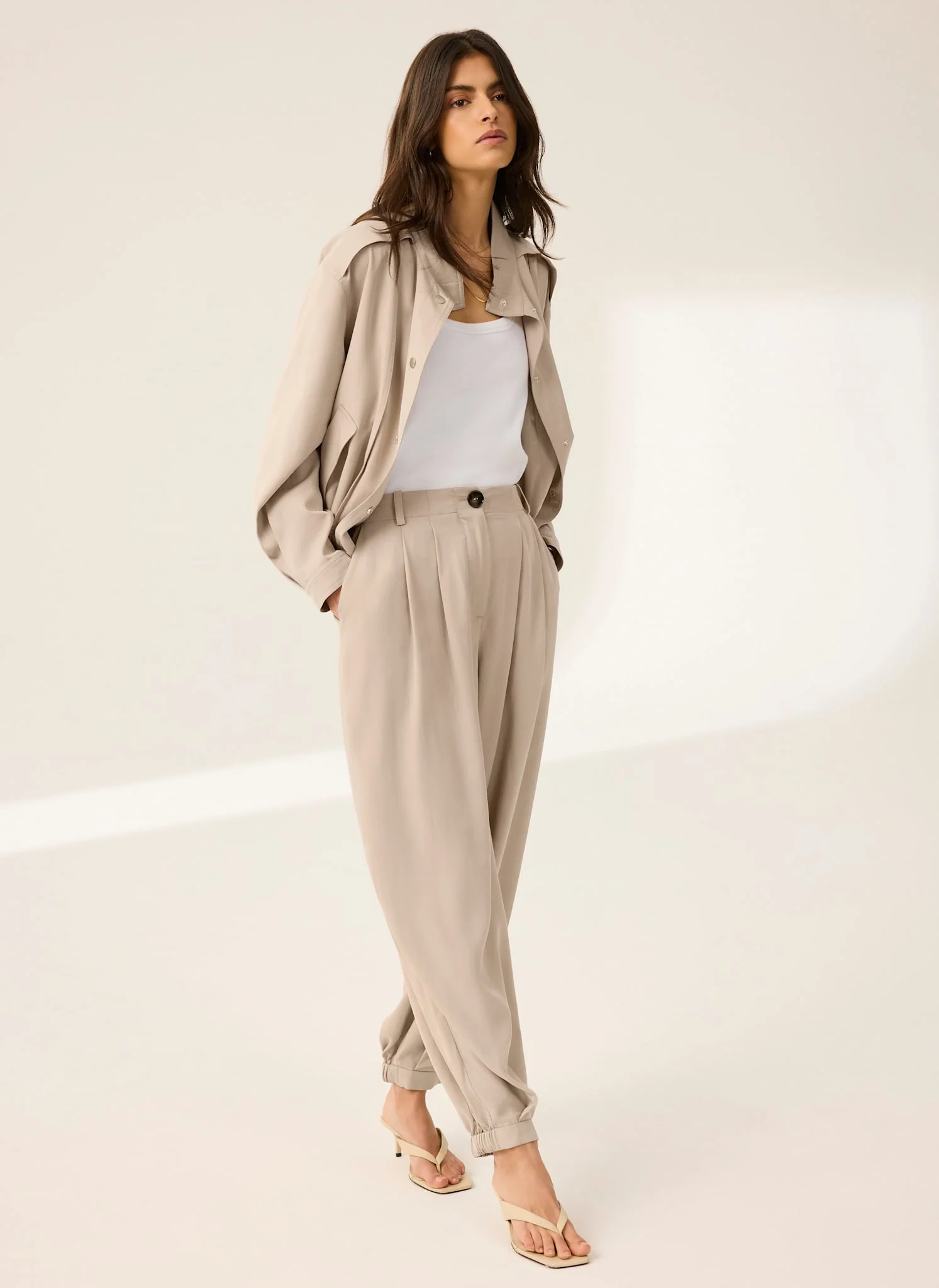 Neutral Tapered Balloon Trousers