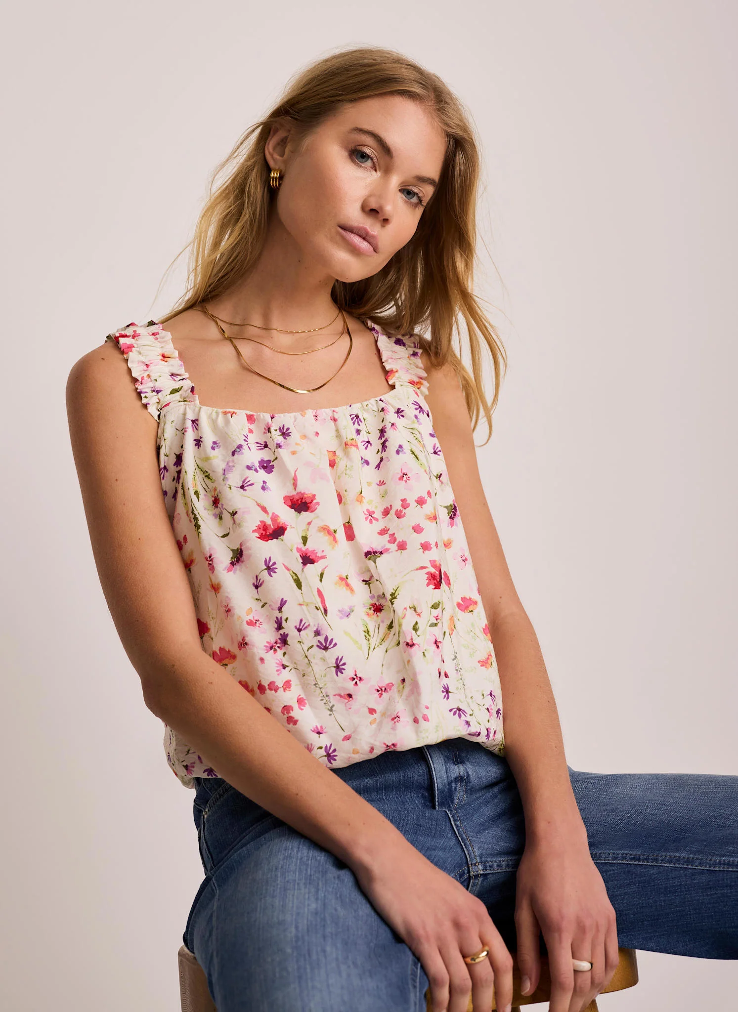 526-pink-floral-print-bubble-hem-top-5.webp Pink Floral Print Bubble Hem Top