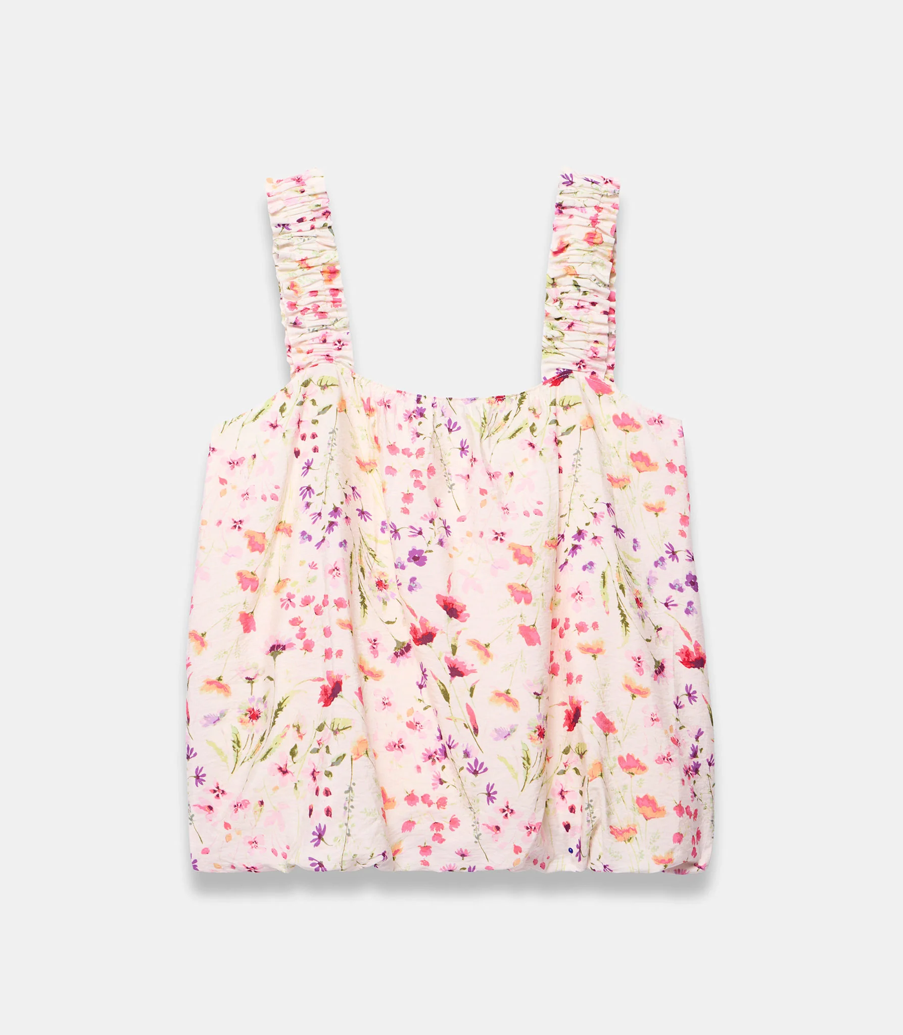526-pink-floral-print-bubble-hem-top-7.webp Pink Floral Print Bubble Hem Top