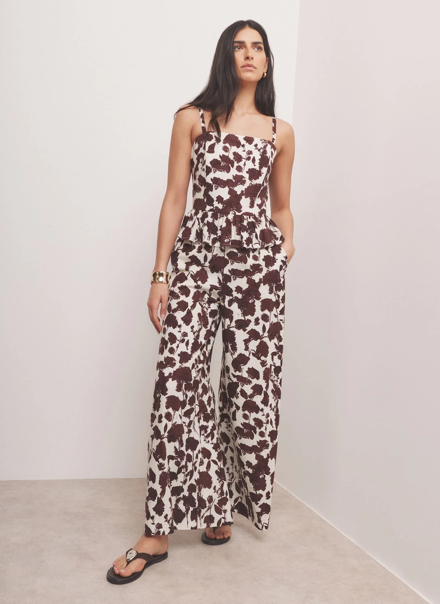 5264-brown-linen-blend-floral-print-wide-leg-trousers-3.webp Brown Linen Blend Floral Print Wide Leg Trousers