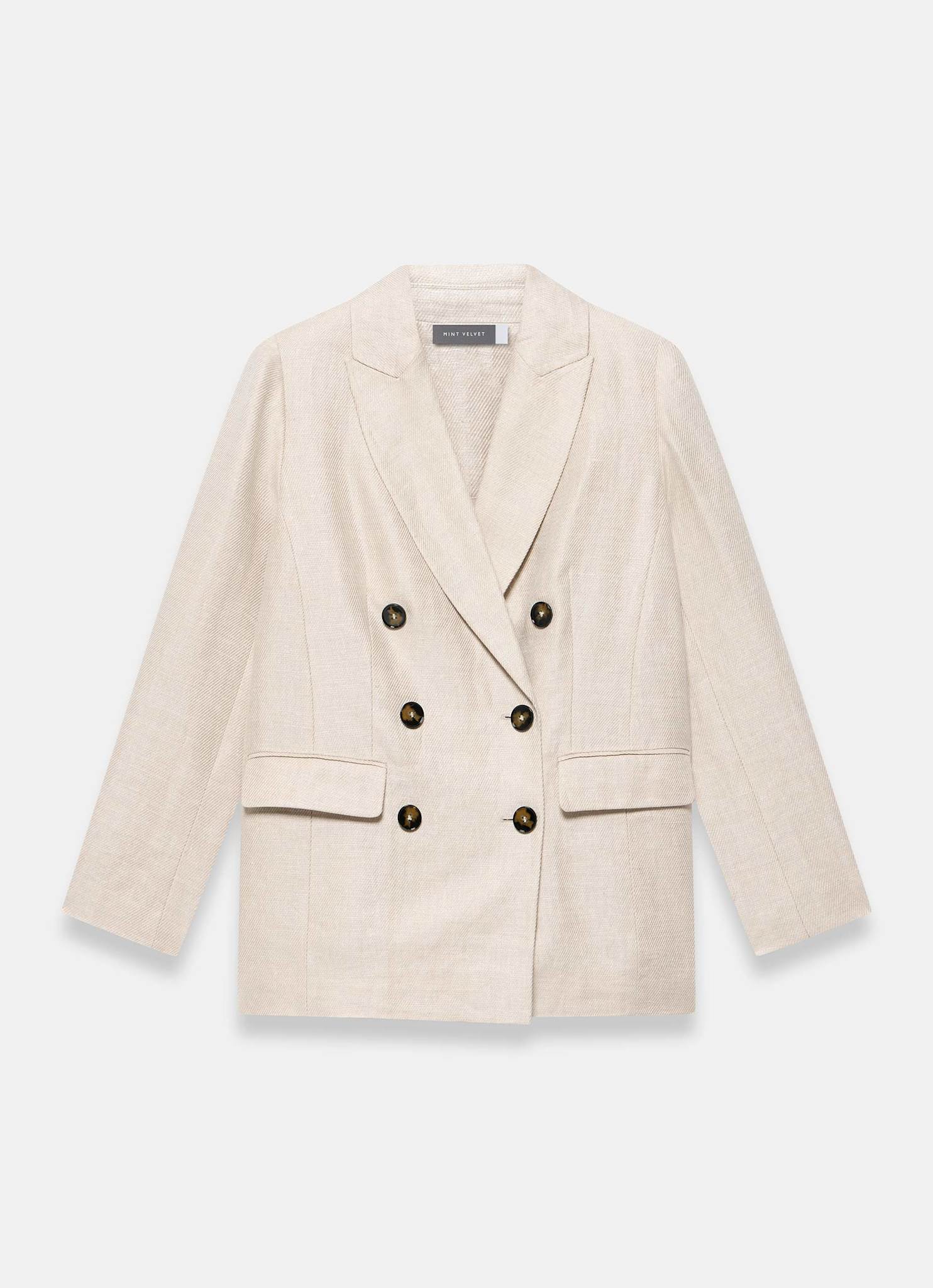 Neutral Linen Double Breasted Blazer