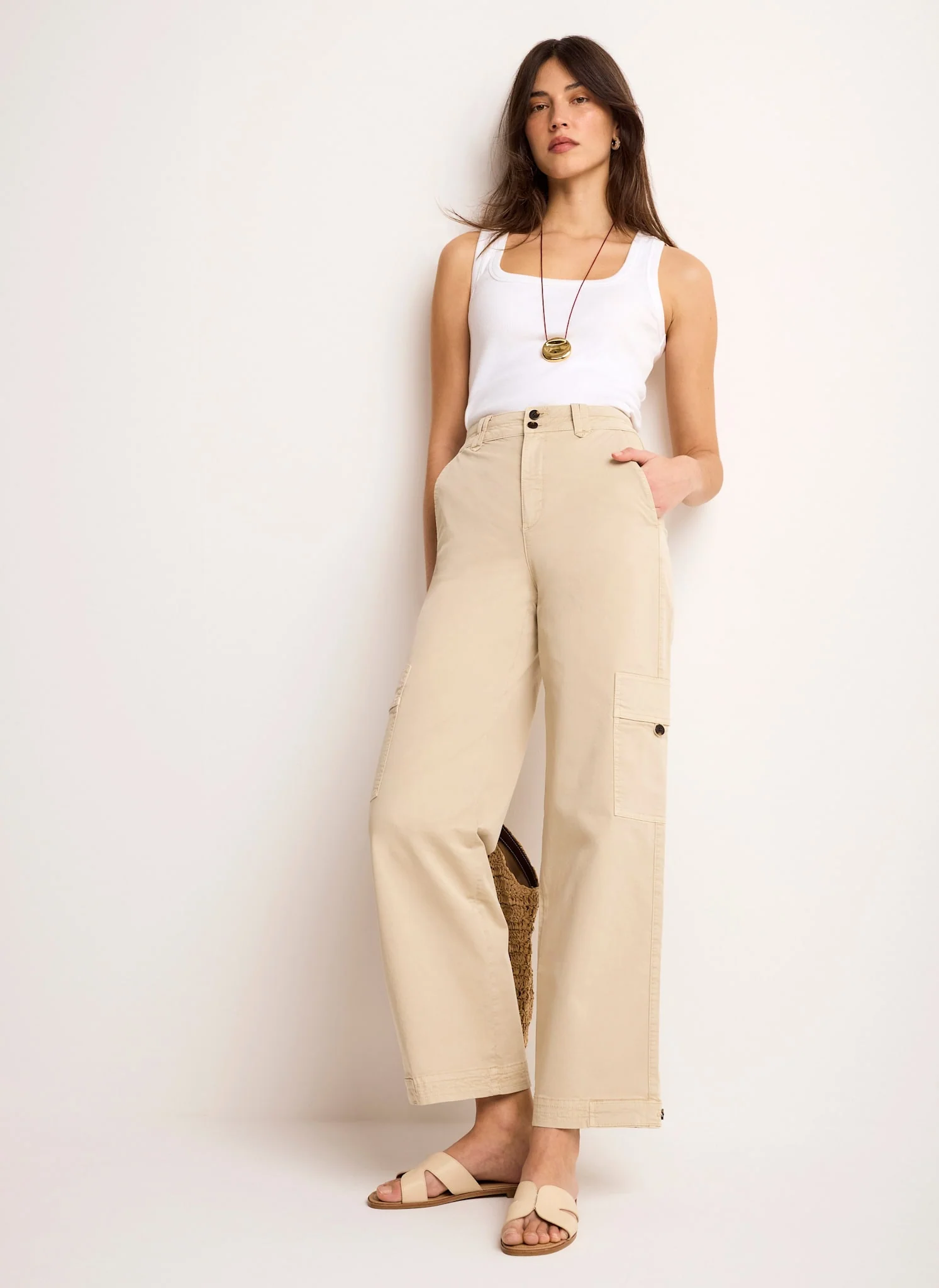 Neutral Straight Utility Chino Trousers