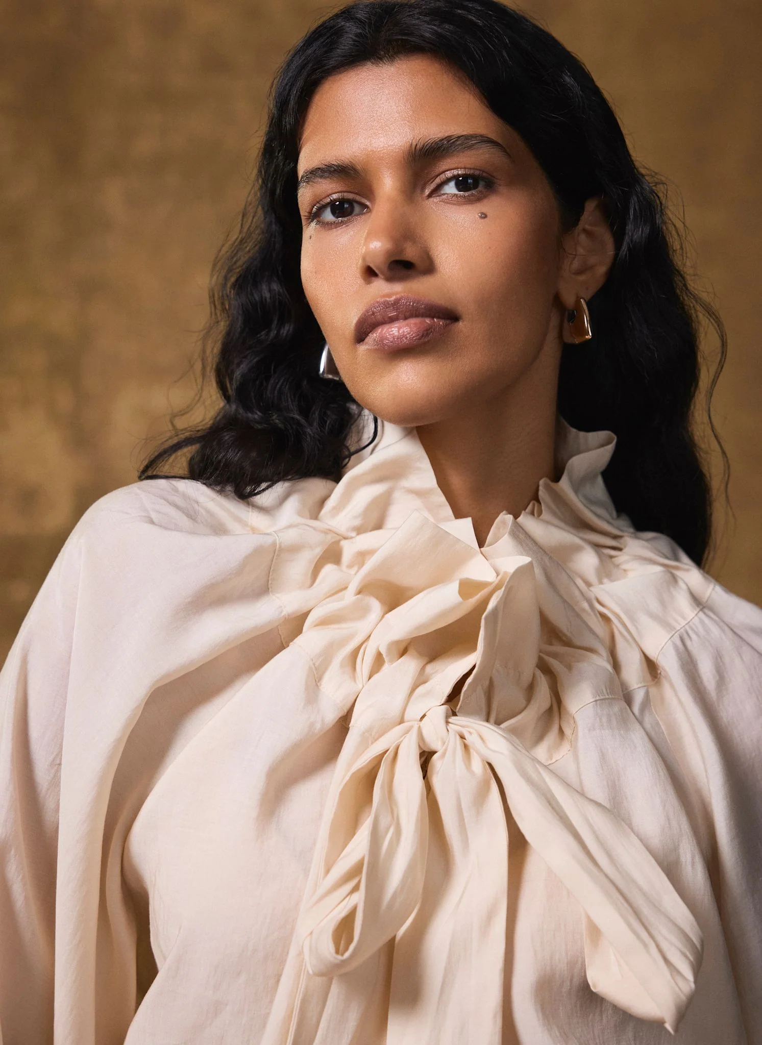 5368-cream-blouson-tie-neck-blouse-4.webp Cream Blouson Tie Neck Blouse