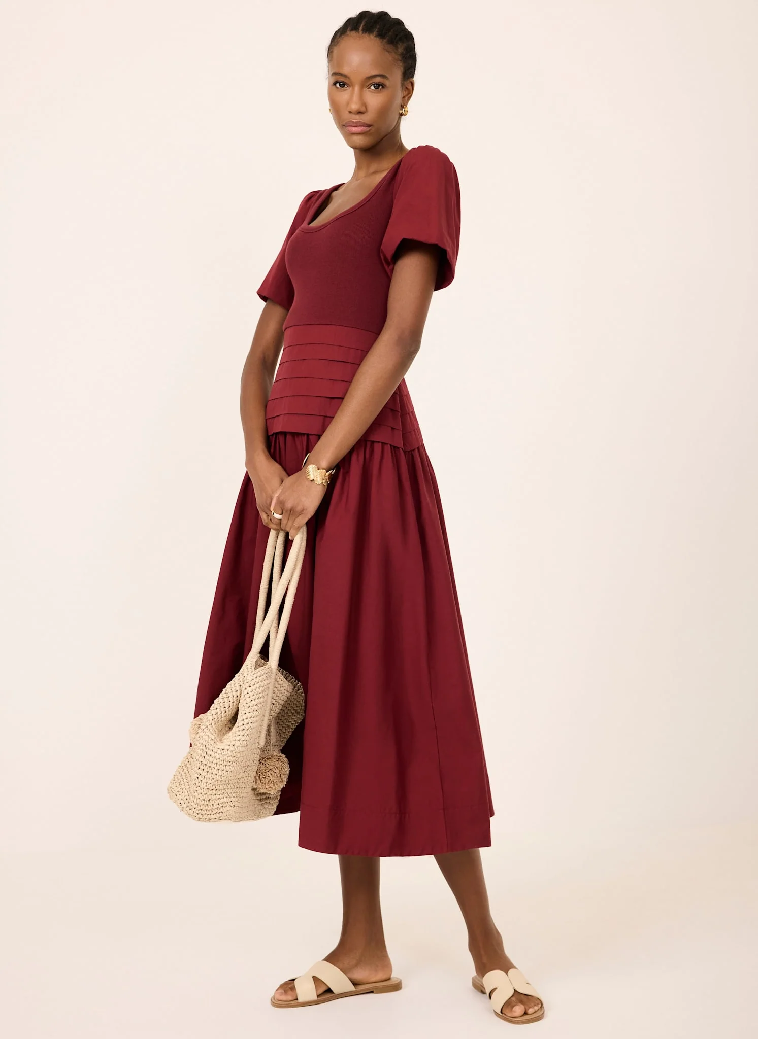 Burgundy Cotton Blend Maxi Dress