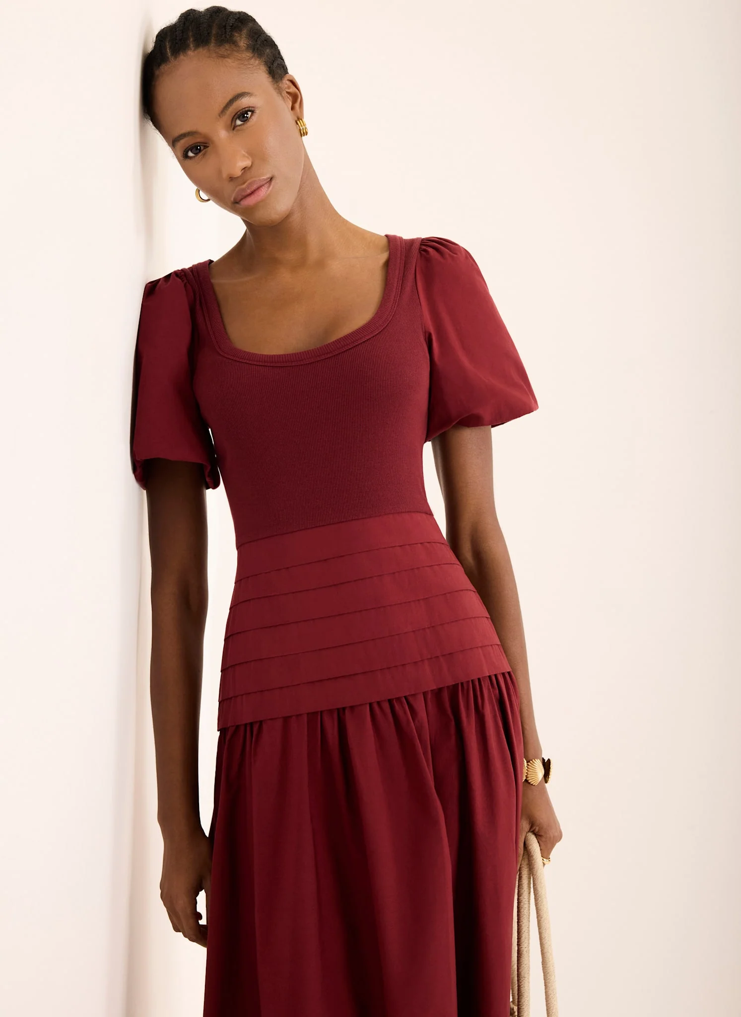 Burgundy Cotton Blend Maxi Dress