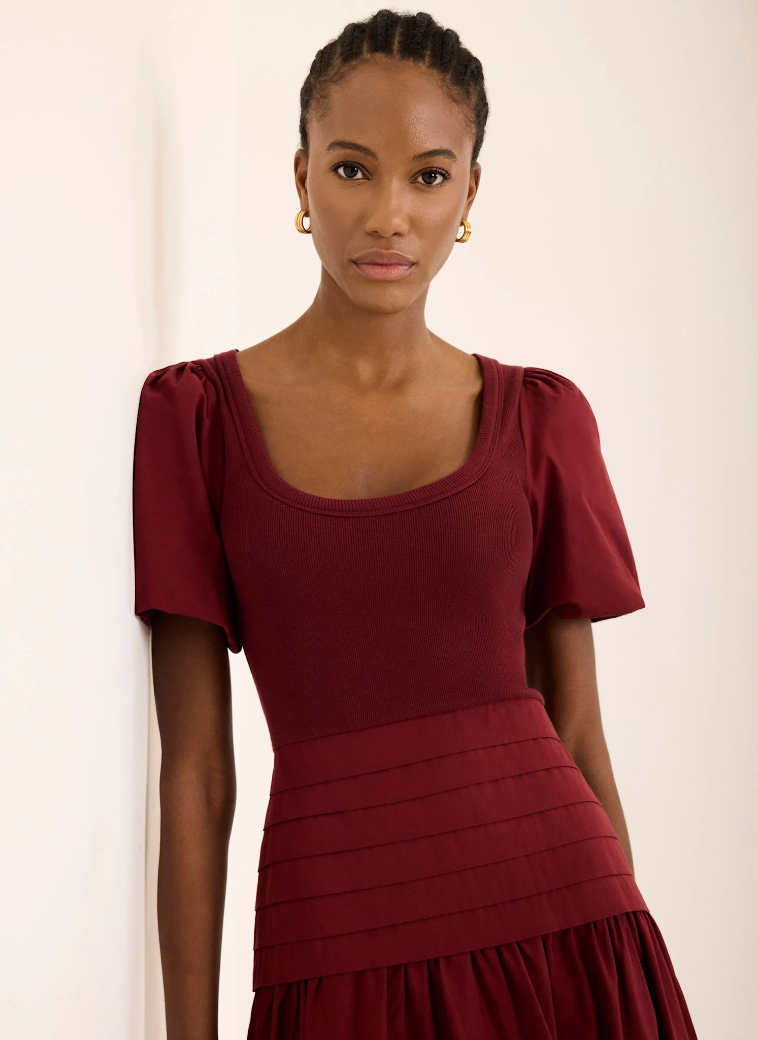 Burgundy Cotton Blend Maxi Dress