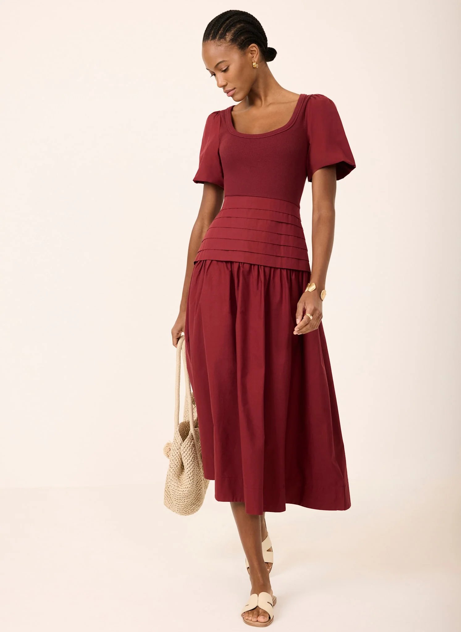 Burgundy Cotton Blend Maxi Dress