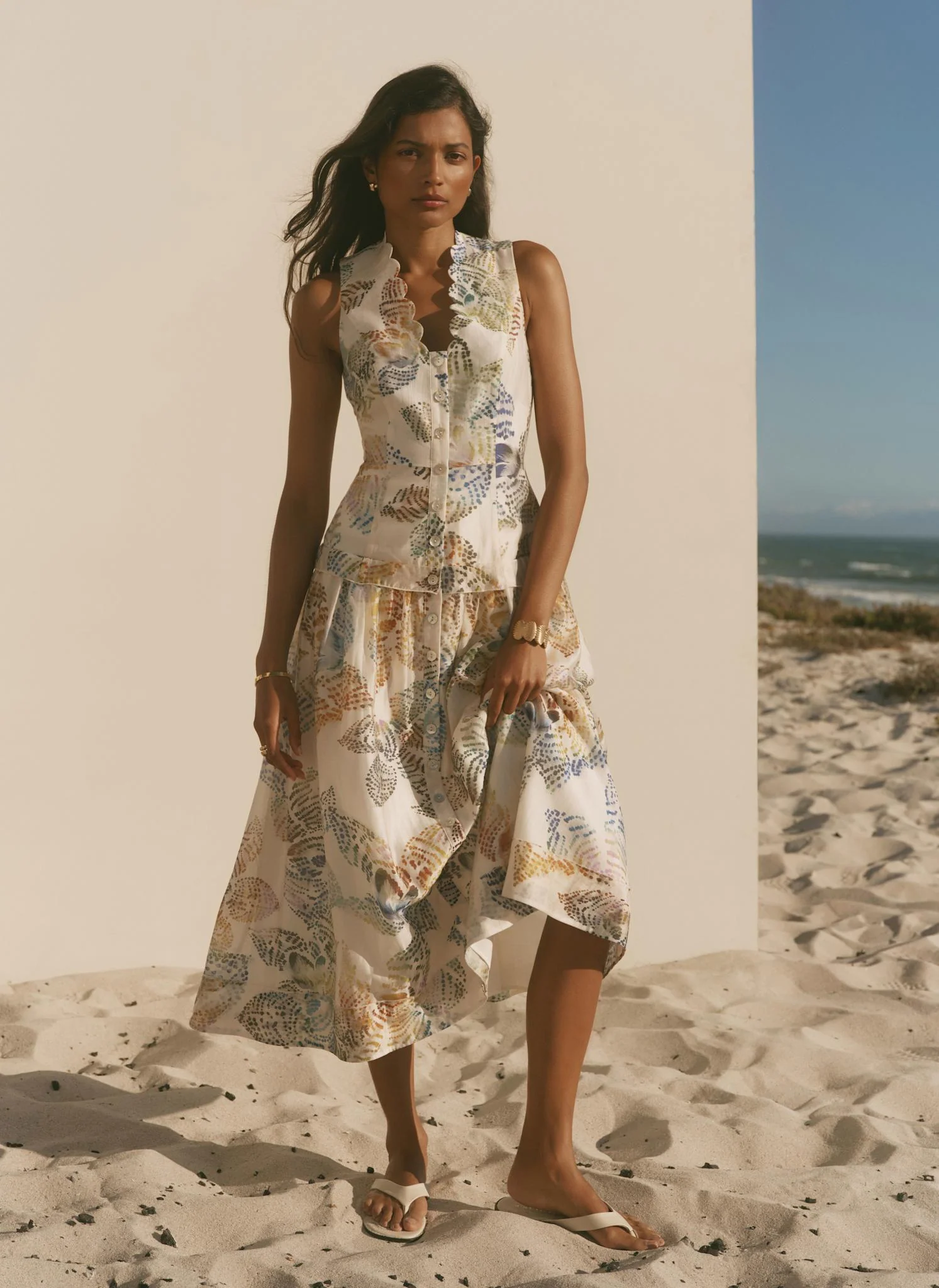 5396-cream-floral-print-drop-waist-midi-dress-1.webp Cream Floral Print Drop Waist Midi Dress
