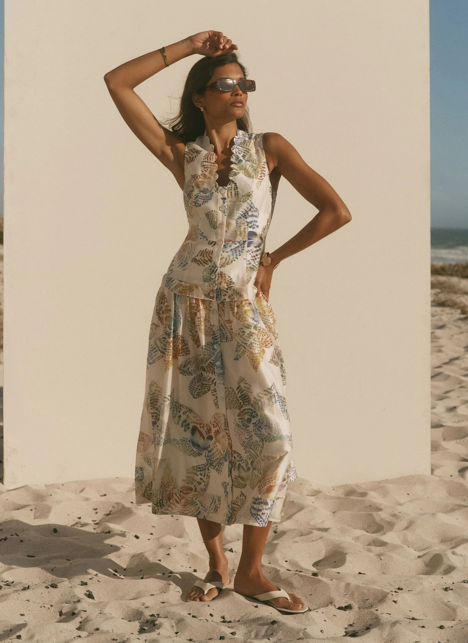 5396-cream-floral-print-drop-waist-midi-dress-2.webp Cream Floral Print Drop Waist Midi Dress