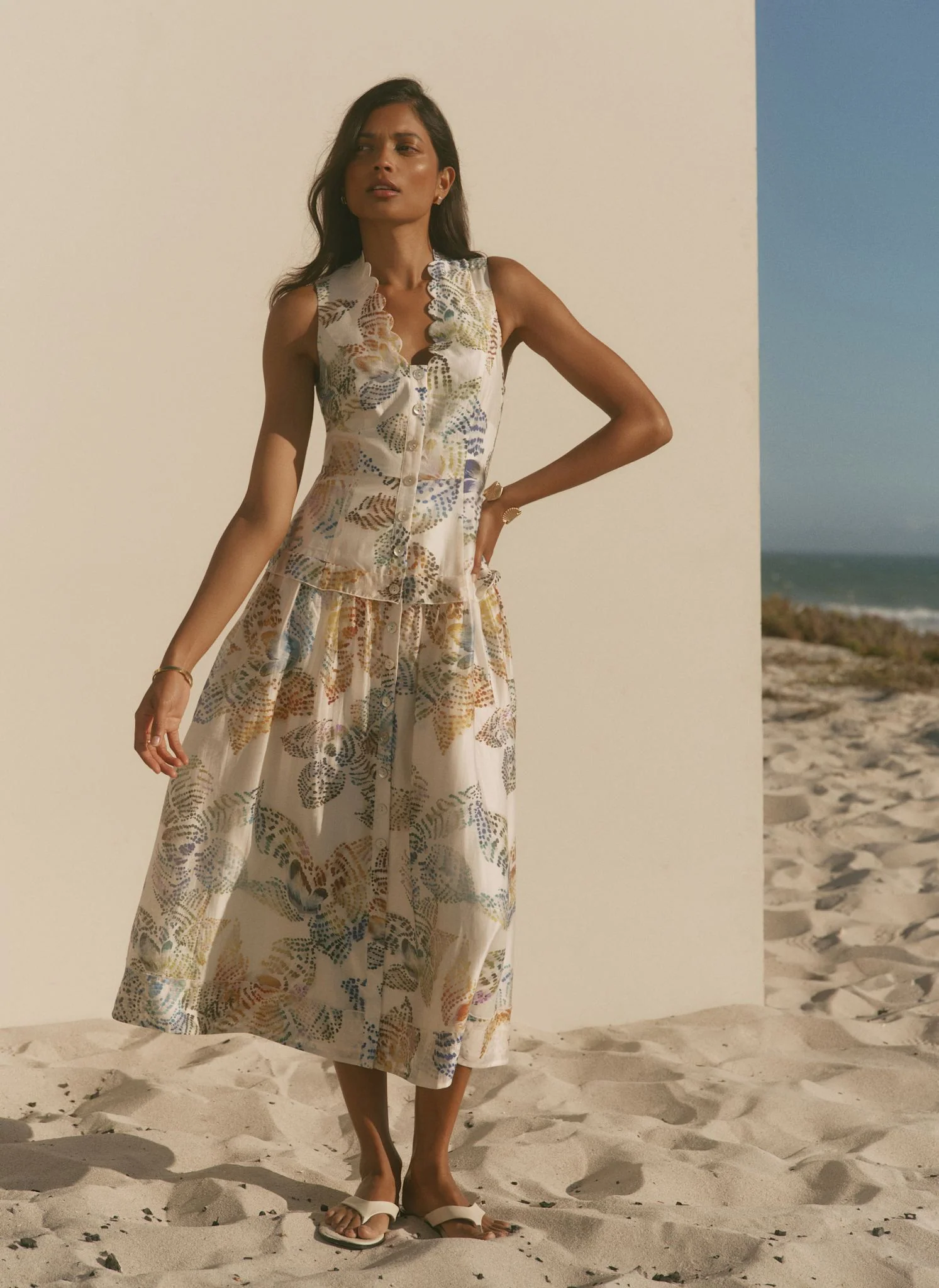 5396-cream-floral-print-drop-waist-midi-dress-5.webp Cream Floral Print Drop Waist Midi Dress