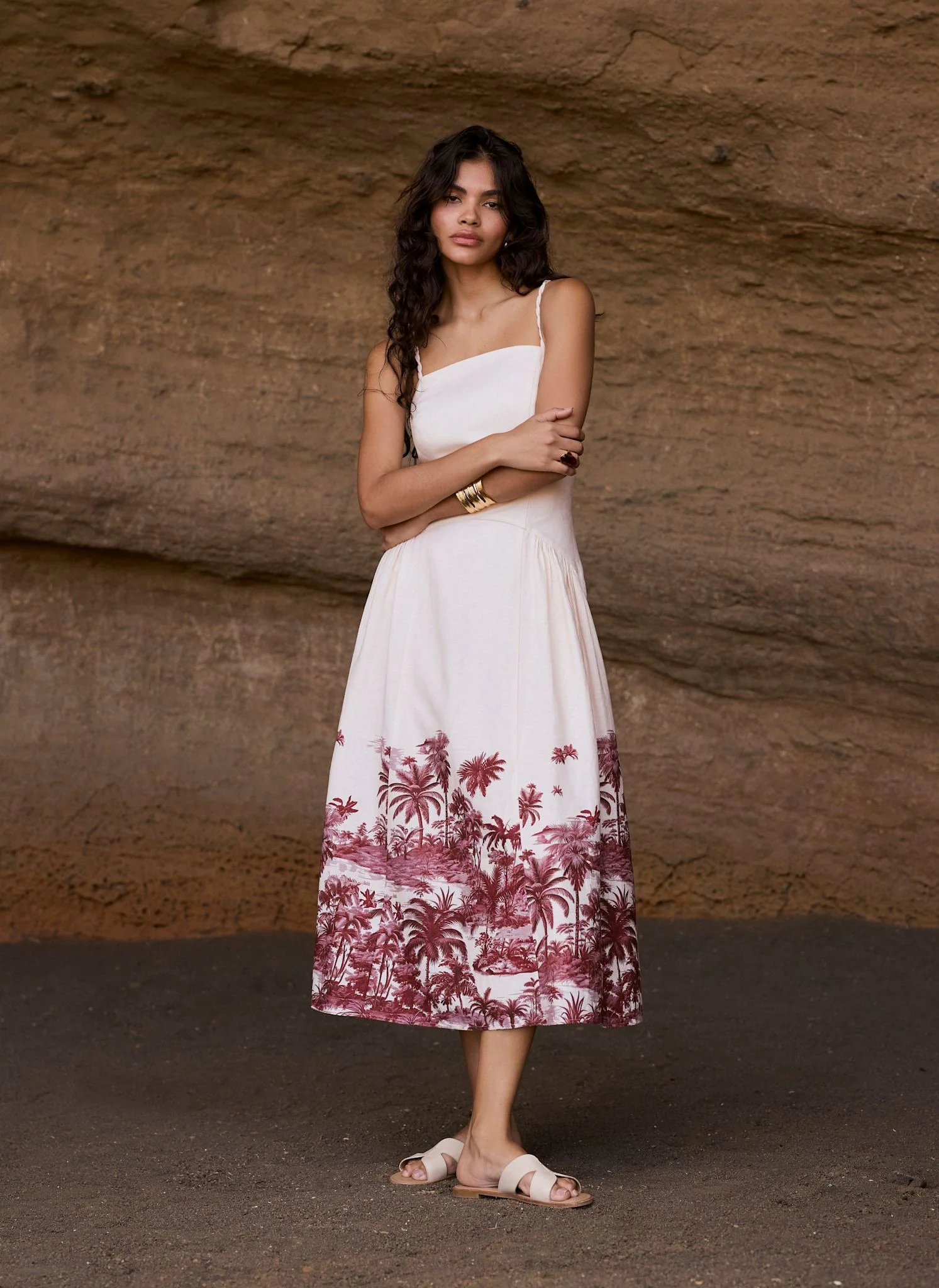 540-cream-linen-blend-palm-print-midi-dress-2.webp Cream Linen Blend Palm Print Midi Dress