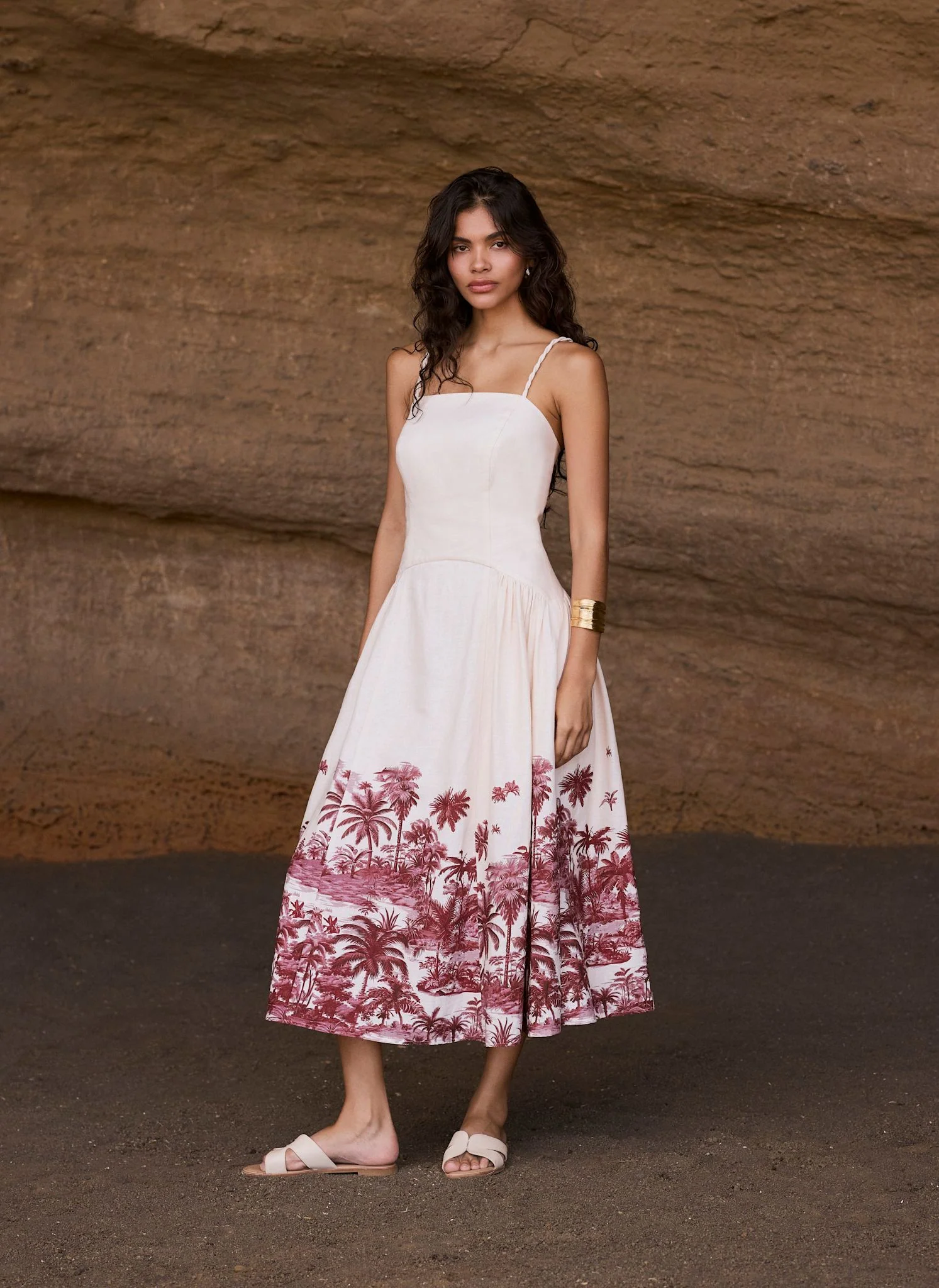540-cream-linen-blend-palm-print-midi-dress-6.webp Cream Linen Blend Palm Print Midi Dress