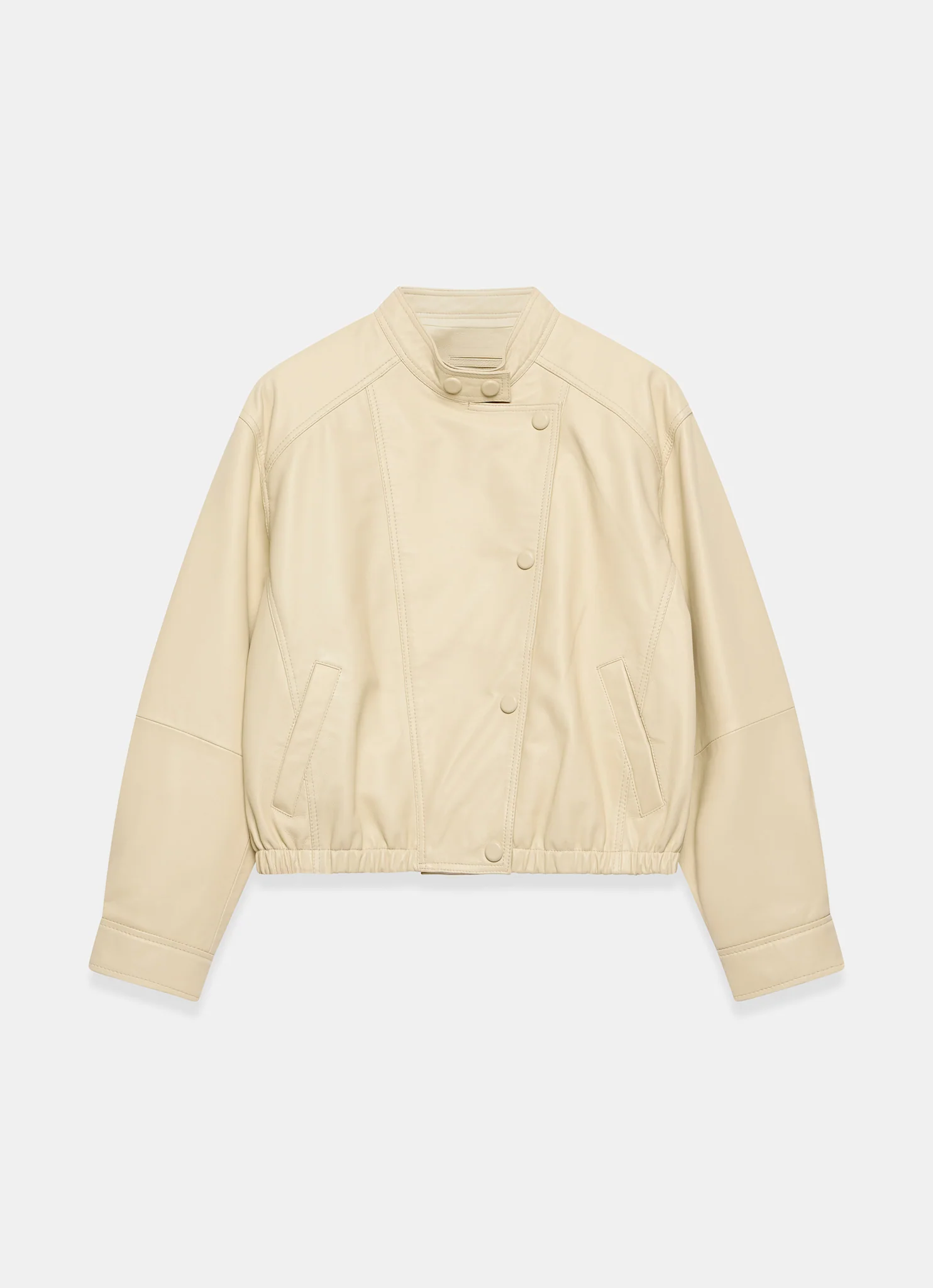 Butter Yellow Leather Cropped Pilot Bomber Jacket