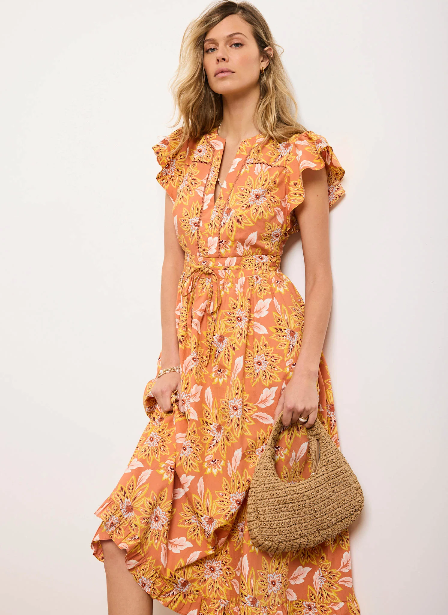 5496-orange-floral-print-cotton-midi-dress-5.webp Orange Floral Print Cotton Midi Dress