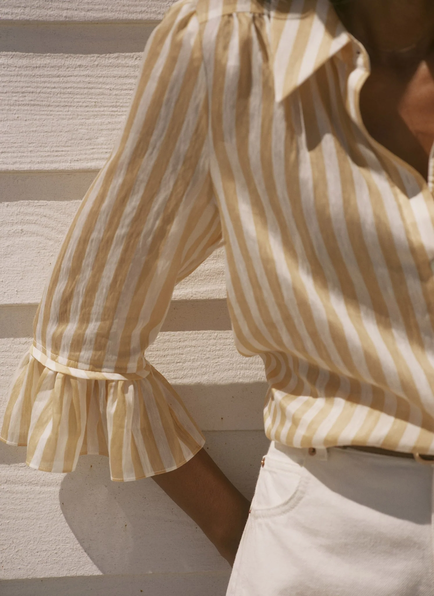 Yellow Striped Ruffle Detail Shirt