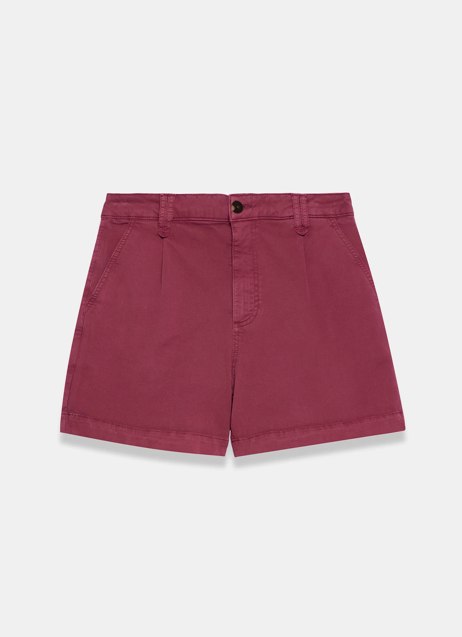 Red Cotton Blend Pleated Chino Shorts