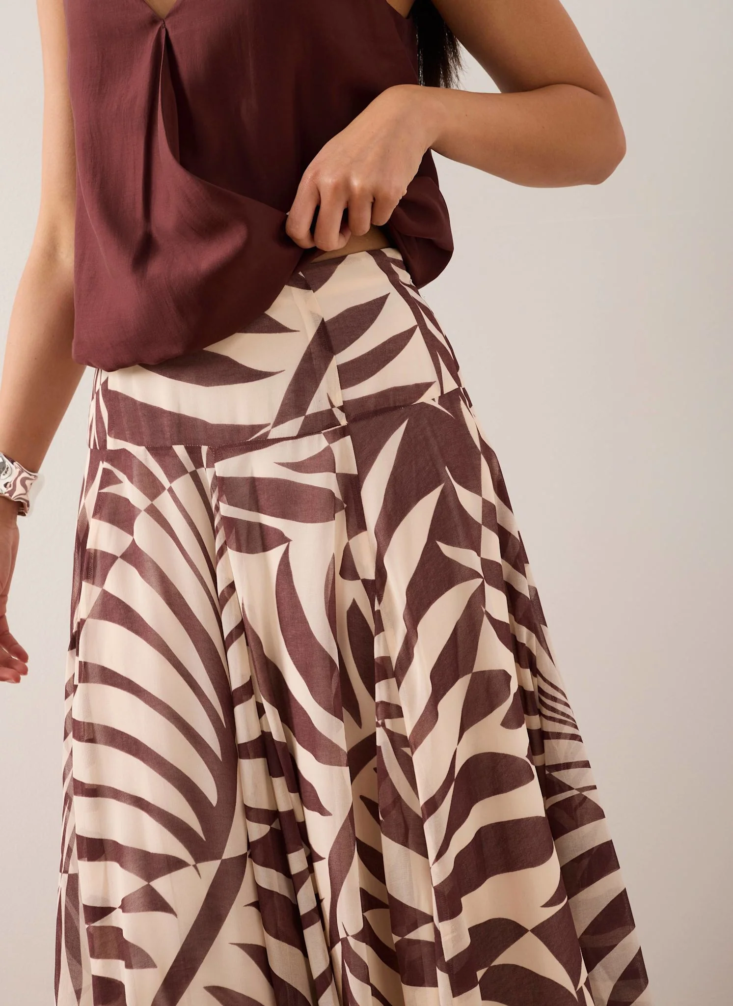 Burgundy Palm Print Maxi Skirt
