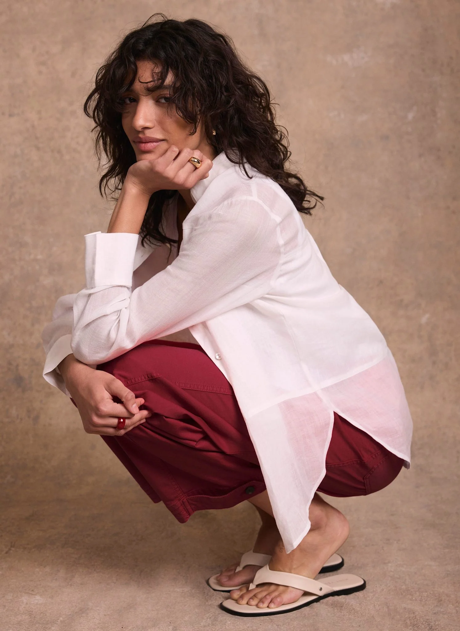Red Washed Barrel Leg Chino Trousers