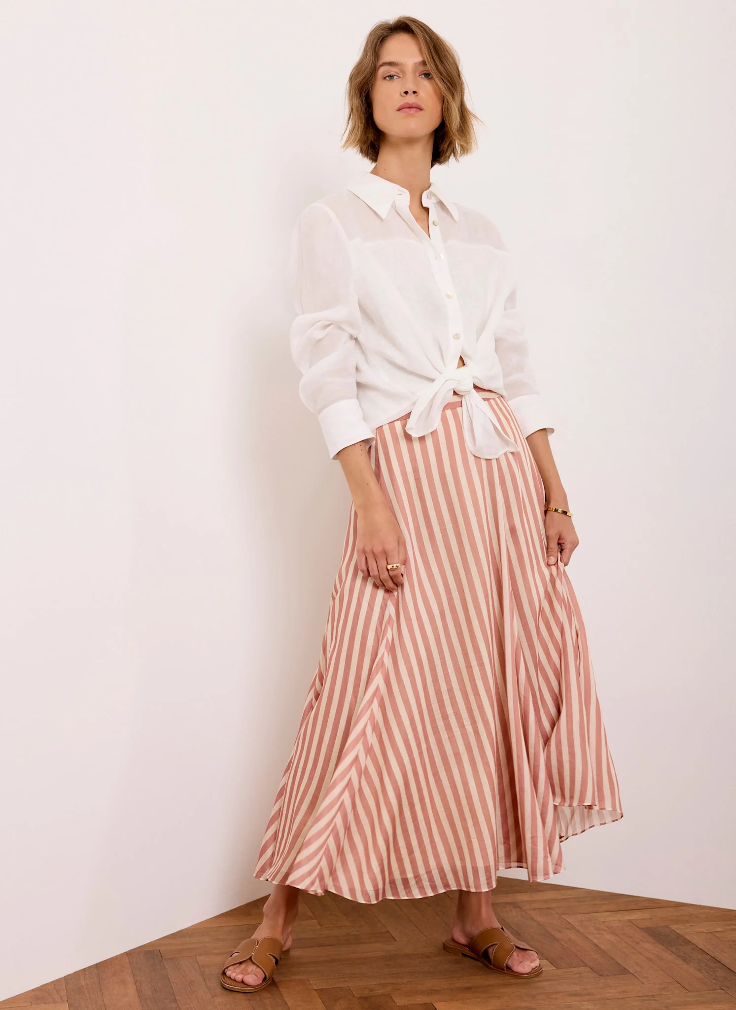 5634-orange-striped-a-line-midi-skirt-1.webp Orange Striped A Line Midi Skirt