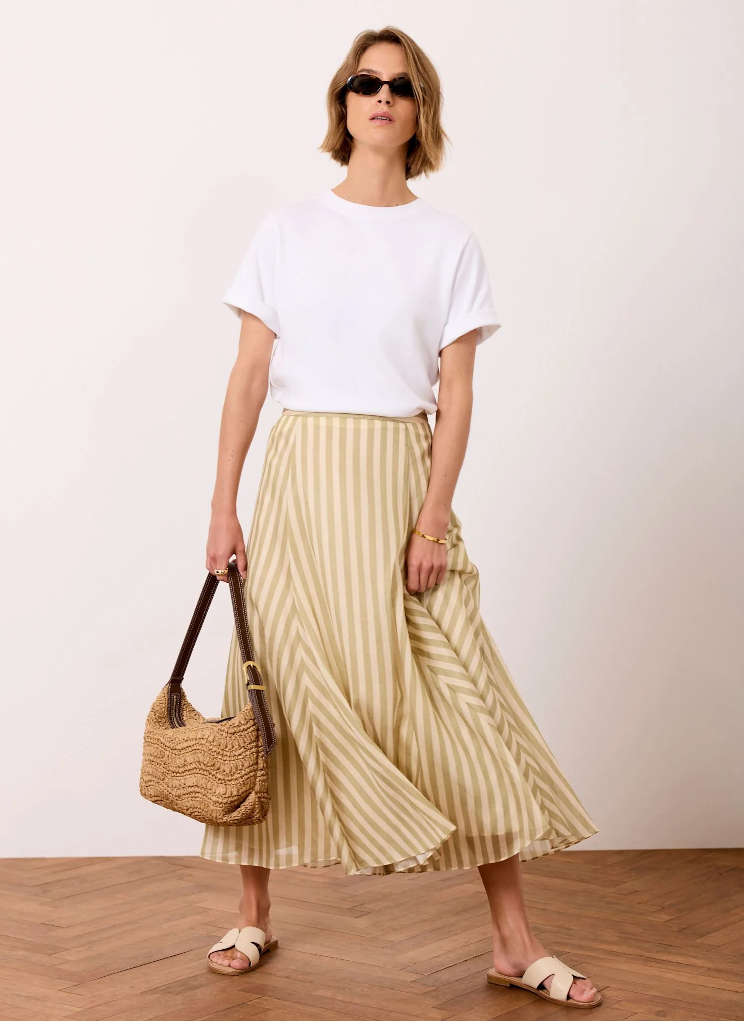 5642-green-striped-a-line-midi-skirt-1.webp Green Striped A Line Midi Skirt