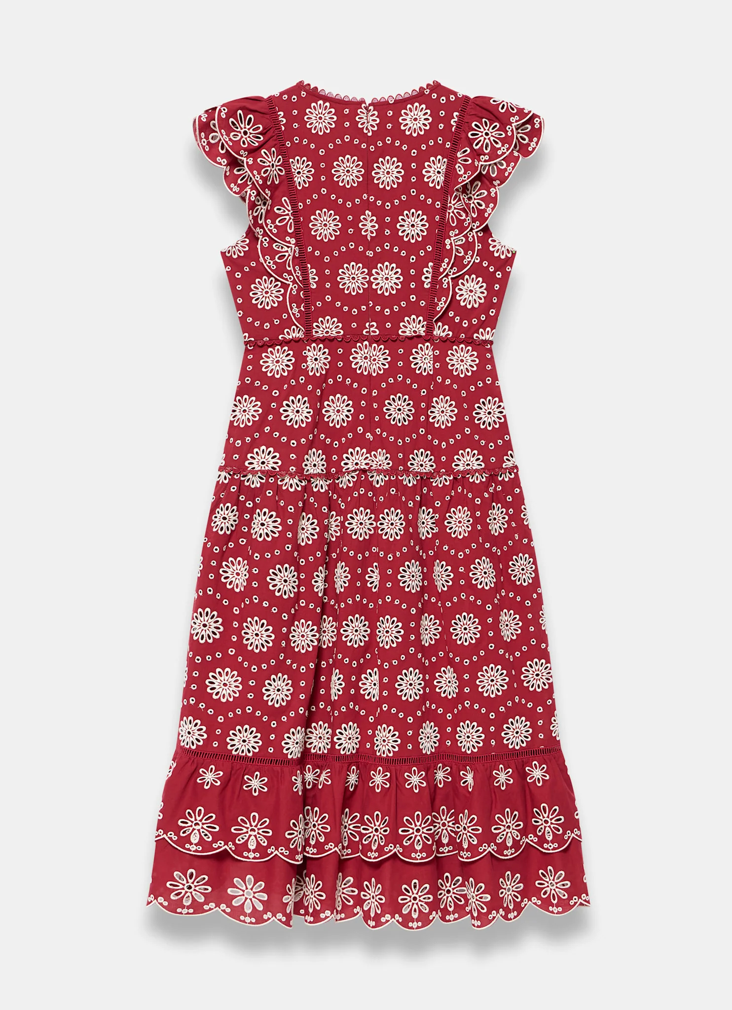 Red Cotton Broderie Midi Dress