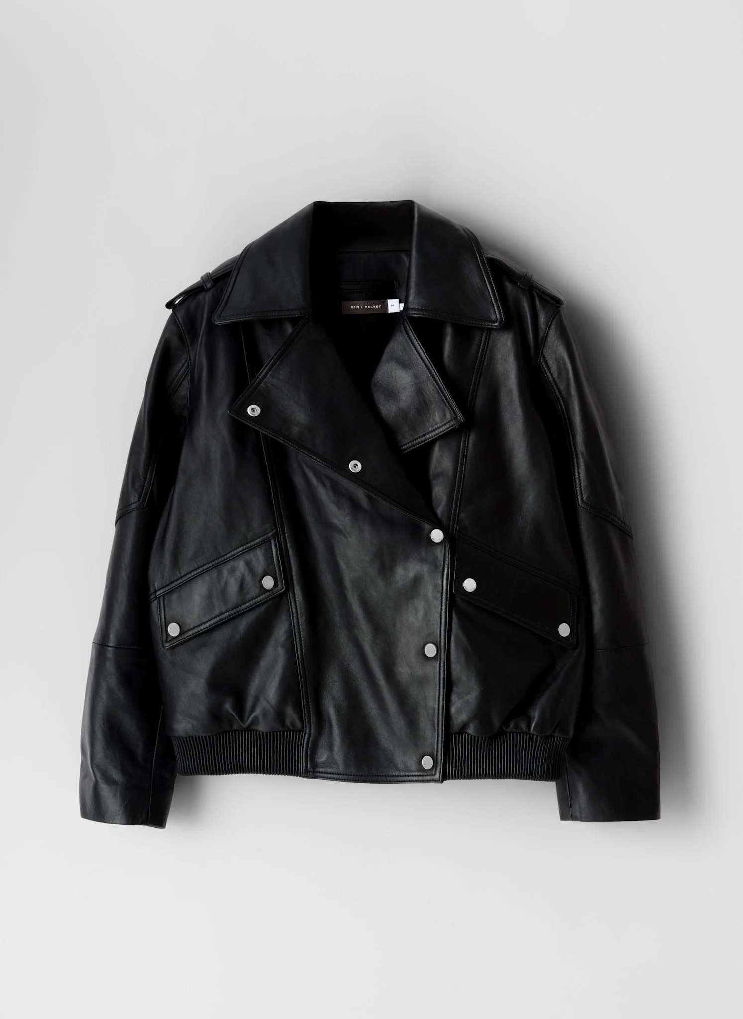 Black Leather Relaxed Biker Jacket